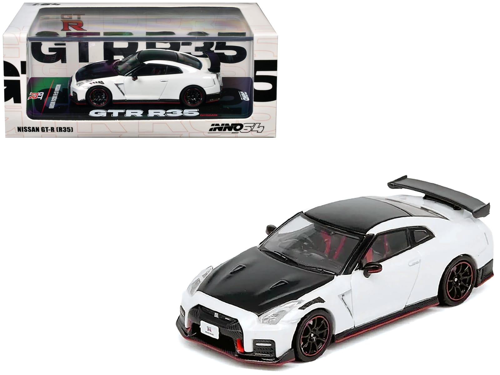 Nissan GT-R (R35) Nismo RHD (Right Hand Drive) White with Carbon Hood and Top 1/64 Diecast Model Car by Inno Models - Image 4