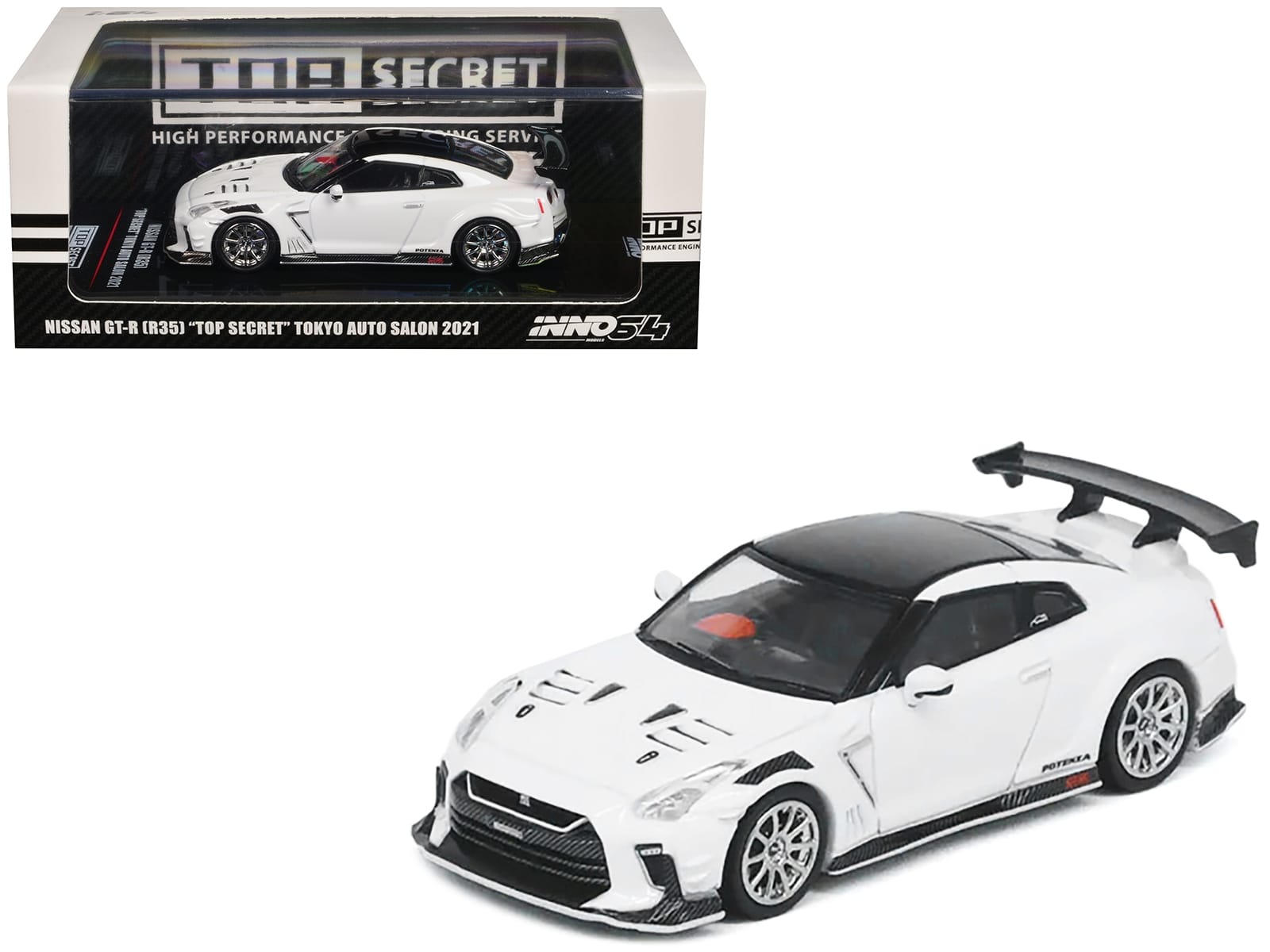 Nissan GT-R (R35) "Top Secret" RHD (Right Hand Drive) White with Black Top "Tokyo Auto Salon 2021" 1/64 Diecast Model Car by Inno Models - Image 4