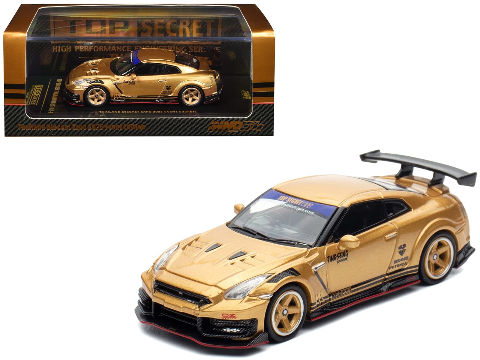Nissan GT-R (R35) Top Secret Thailand RHD (Right Hand Drive) Gold Metallic "Thailand Diecast Expo 2025 Event Edition" 1/64 Diecast Model Car by Inno Models