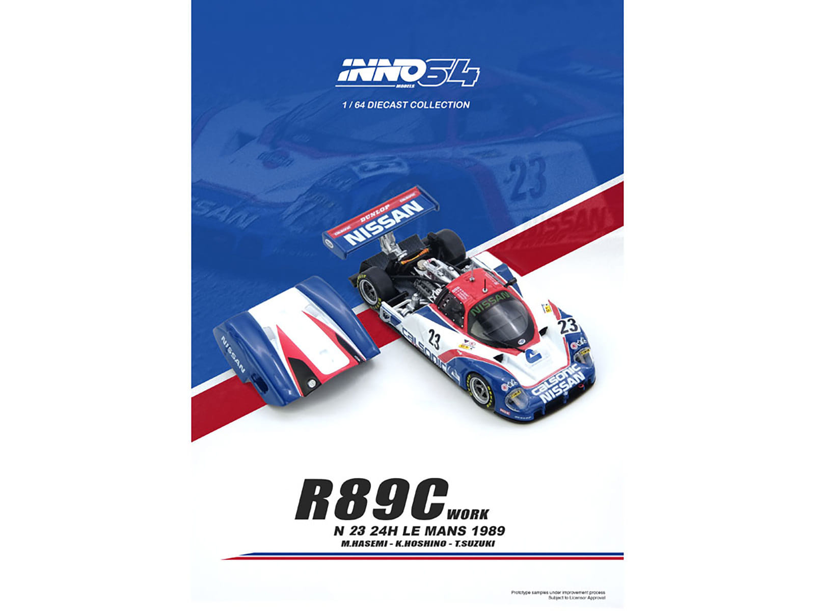 Nissan R89C #23 Masahiro Hasemi - Kazuyoshi Hoshino - Toshio Suzuki "24 Hours of Le Mans" (1989) 1/64 Diecast Model Car by Inno Models - Image 4