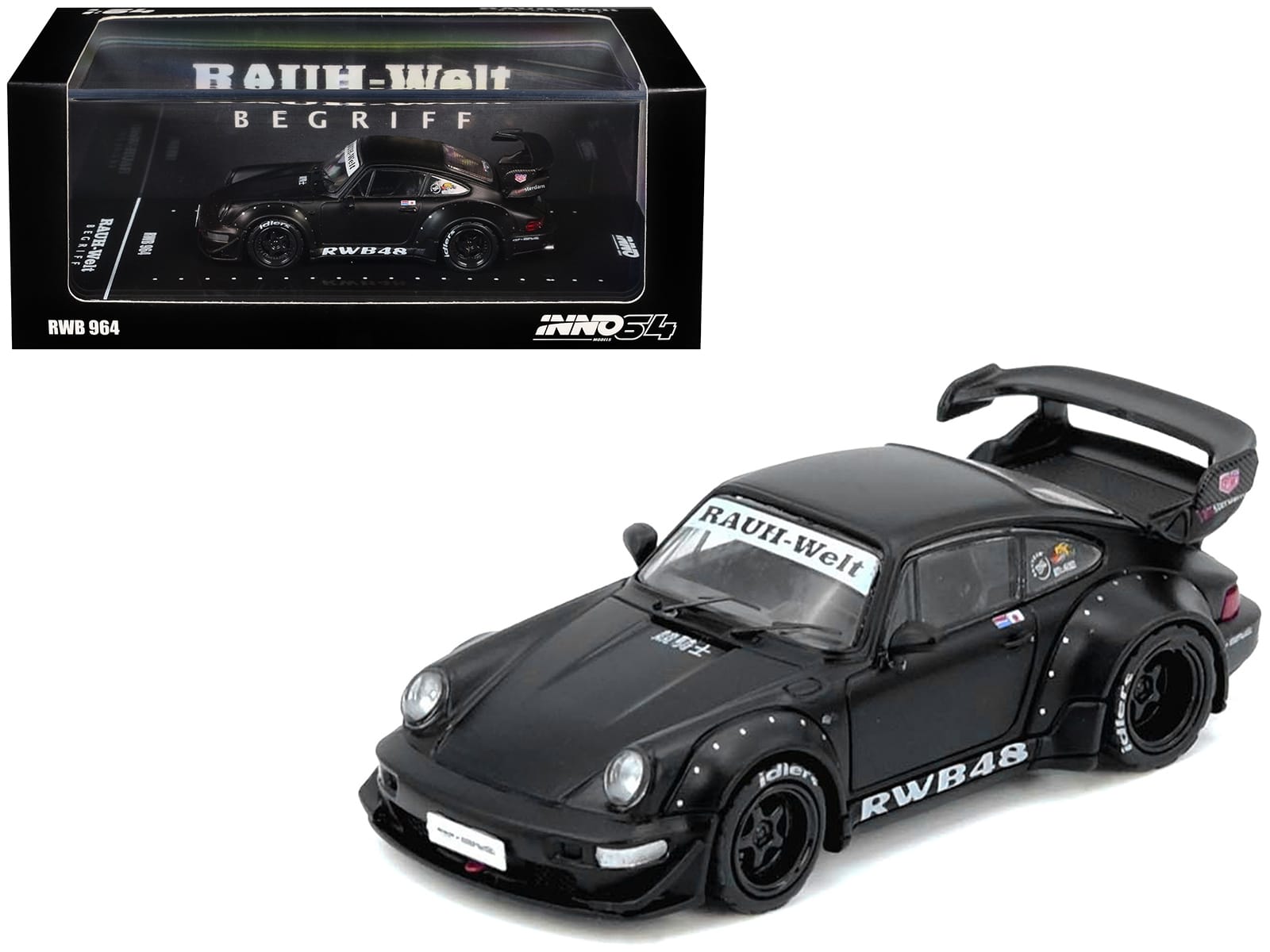 RWB 964 Matt Black 1/64 Diecast Model Car by Inno Models