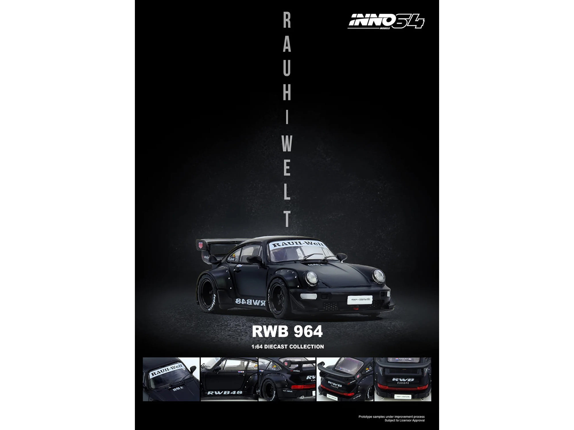 RWB 964 Matt Black 1/64 Diecast Model Car by Inno Models - Image 5