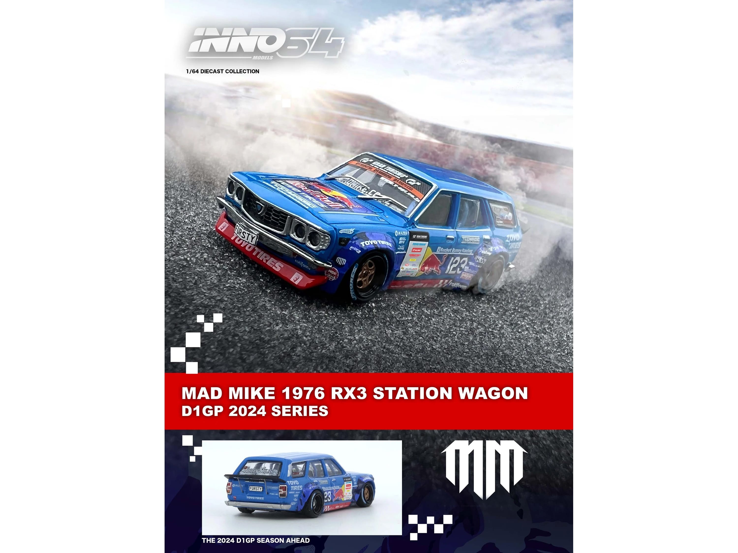 1976 Mazda RX3 Station Wagon RHD (Right Hand Drive) #12 "Mad" Mike Whiddett "D1 Grand Prix" (2024) 1/64 Diecast Model Car by Inno Models - Image 2