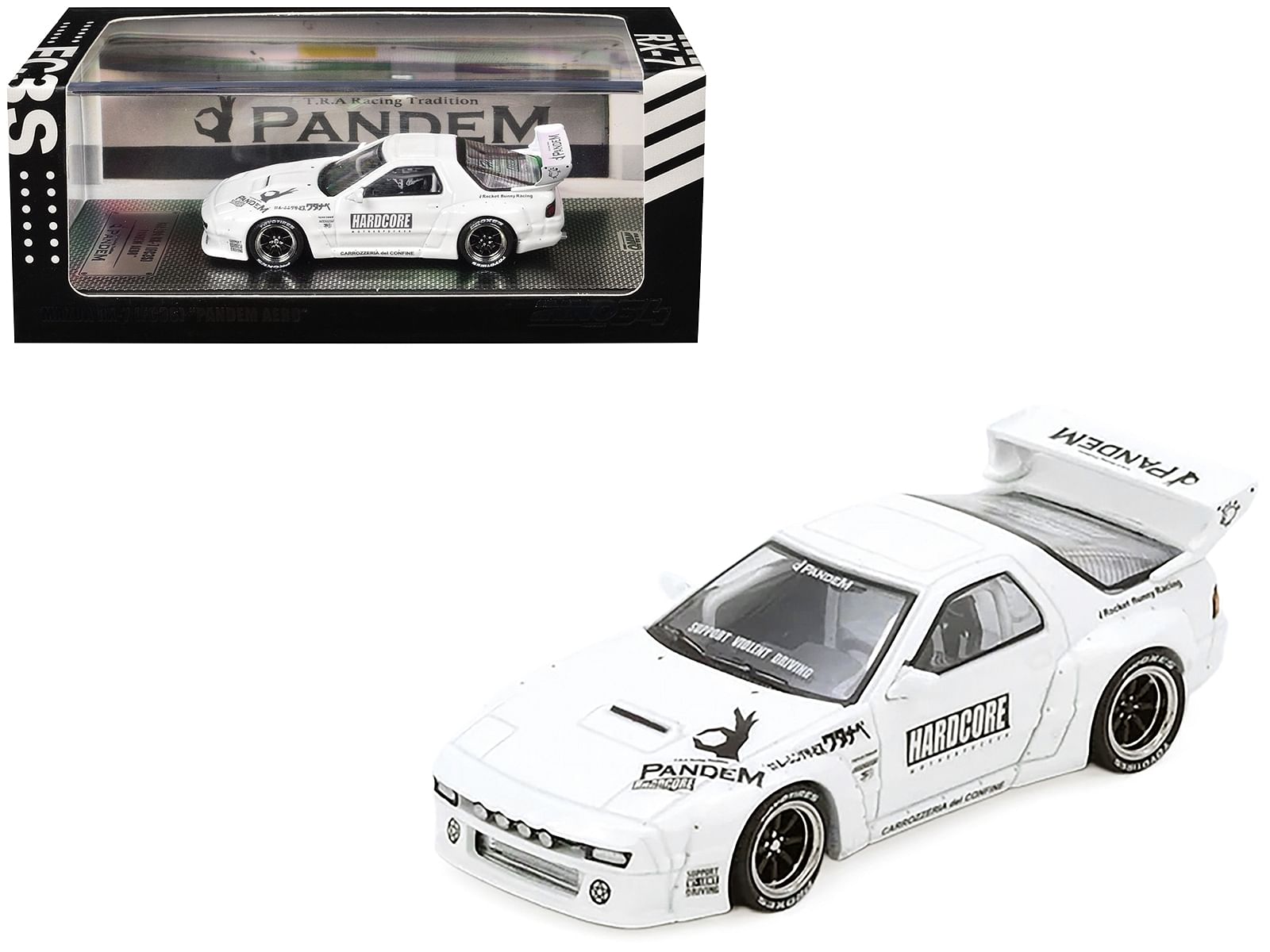 Mazda RX7 (FC3S) "Pandem Aero" Widebody Kit White with Graphics 1/64 Diecast Model Car by Inno Models