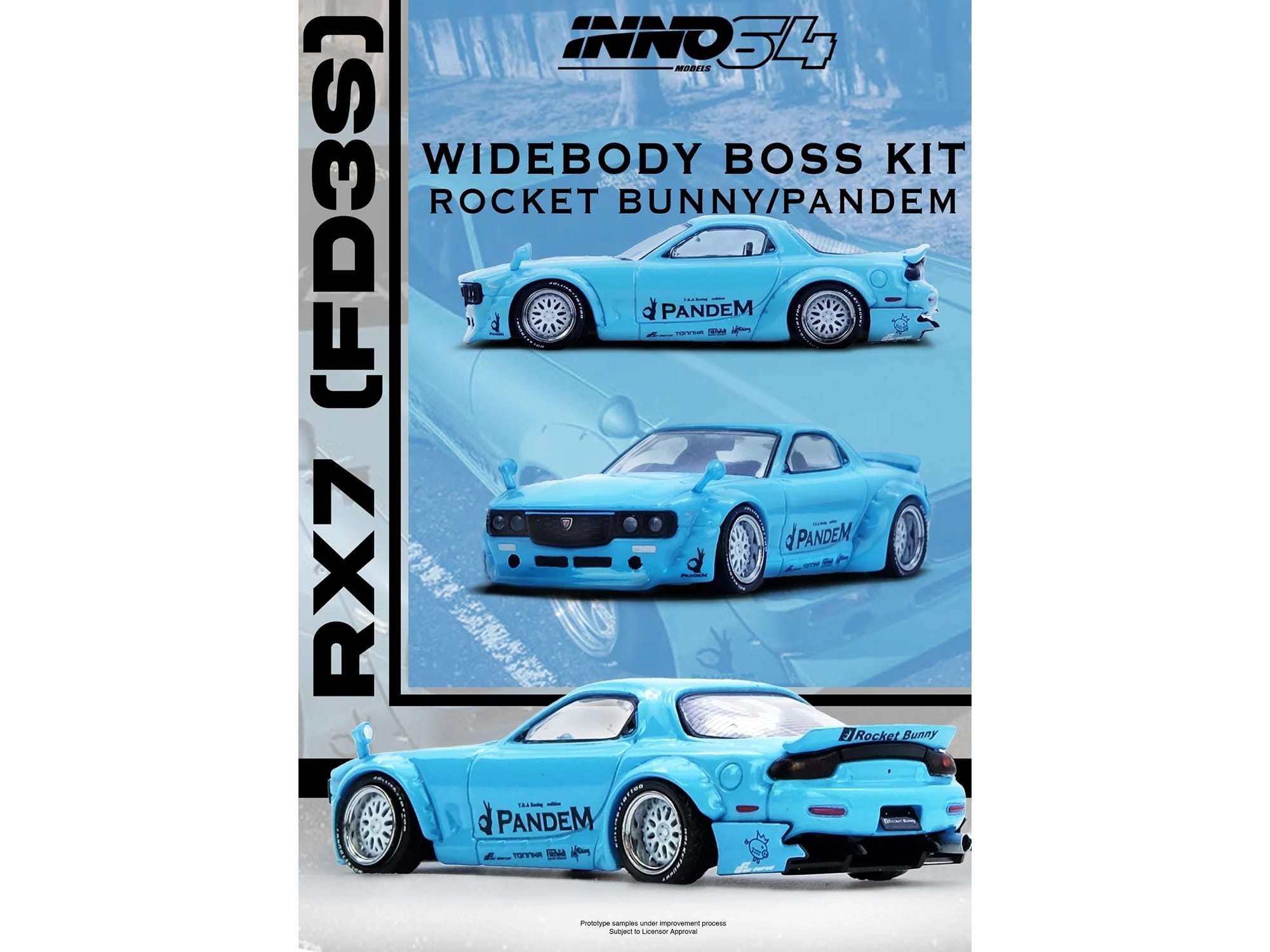 Mazda RX-7 (FD3S) RHD (Right Hand Drive) "Pandem Rocket Bunny" Light Blue 1/64 Diecast Model Car by Inno Models - Image 4