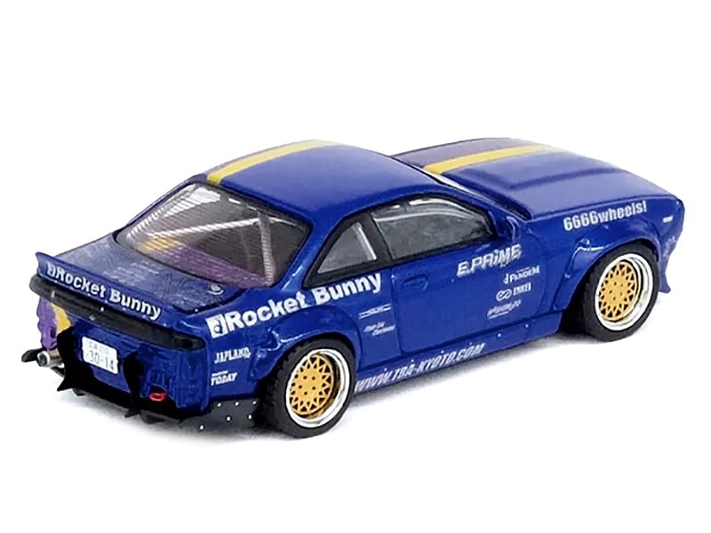 Nissan Silvia (S14) RHD (Right Hand Drive) Blue and Purple Metallic with Yellow Stripe “Tomonori Idekawa’s Rocket Bunny Boss” 1/64 Diecast Model Car by Inno Models