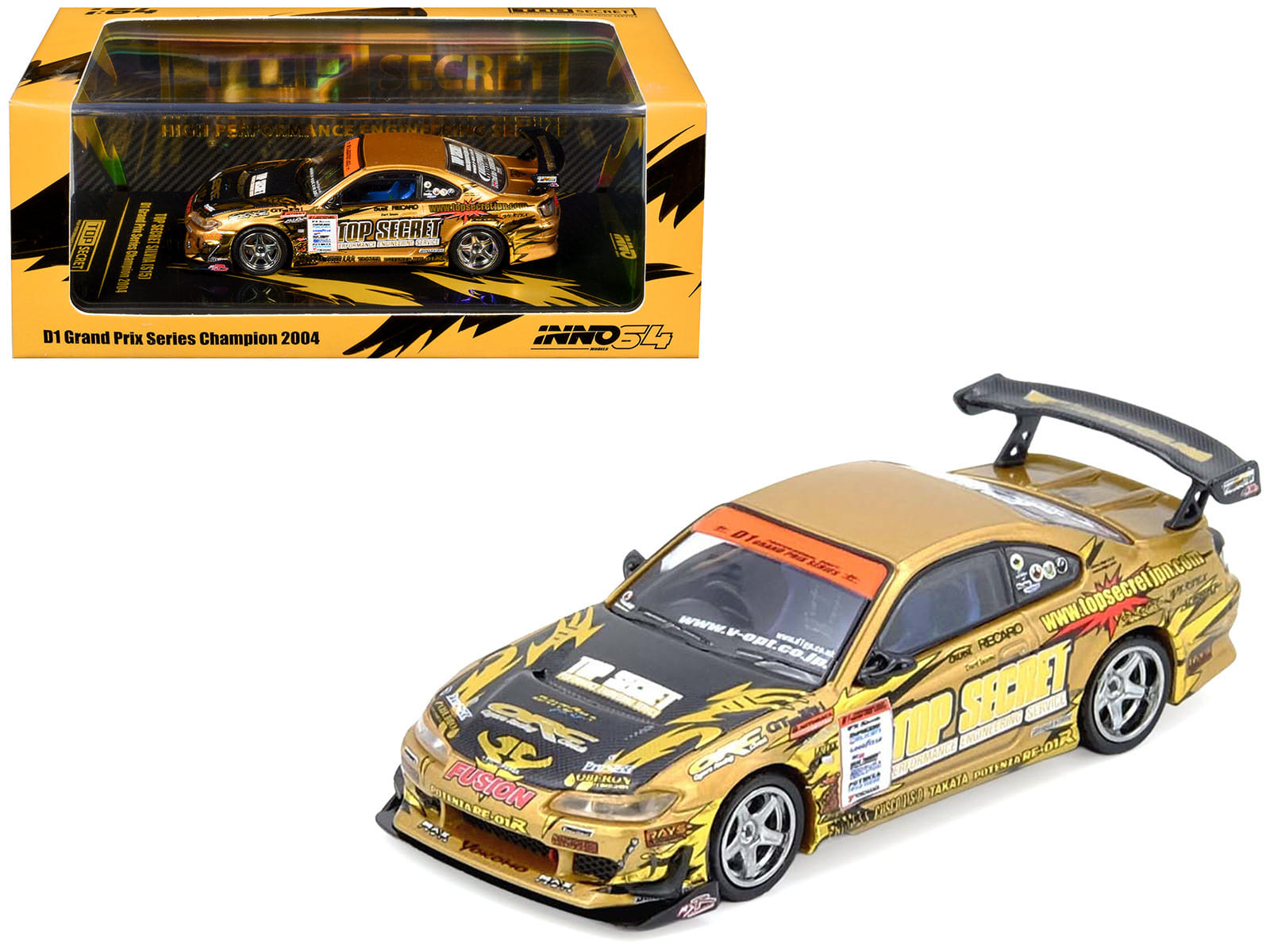 Nissan "Top Secret" Silvia (S15) RHD (Right Hand Drive) Ryuji Miki - Champion "D1 Grand Prix" (2004) 1/64 Diecast Model Car by Inno Models
