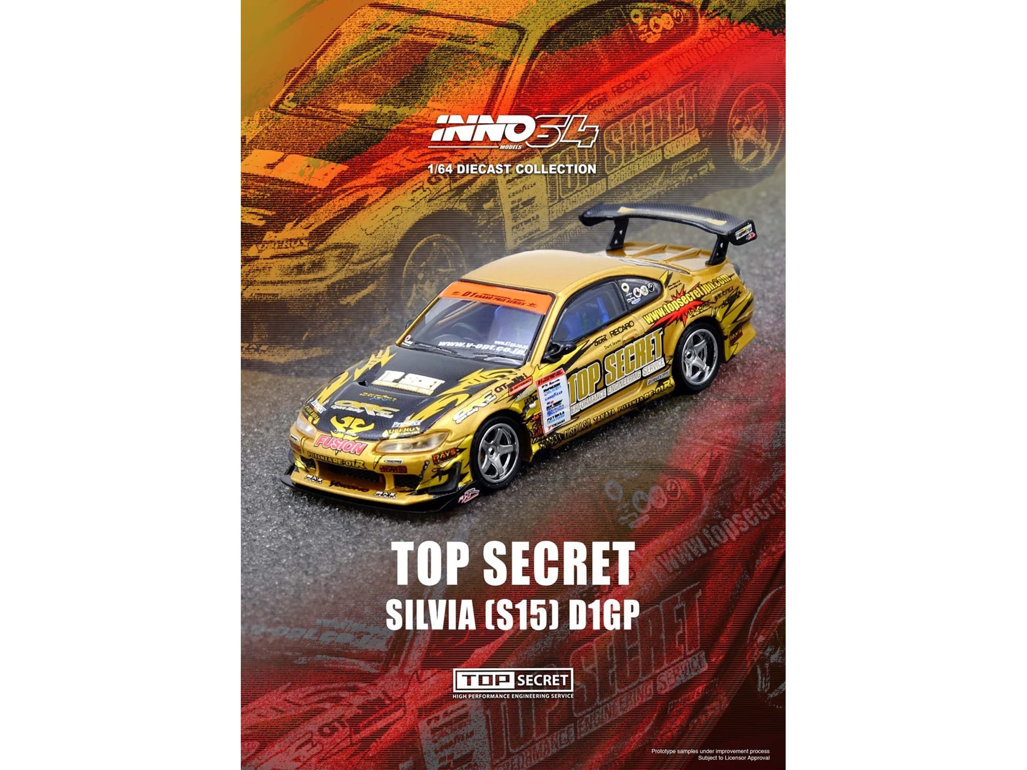 Nissan "Top Secret" Silvia (S15) RHD (Right Hand Drive) Ryuji Miki - Champion "D1 Grand Prix" (2004) 1/64 Diecast Model Car by Inno Models - Image 5