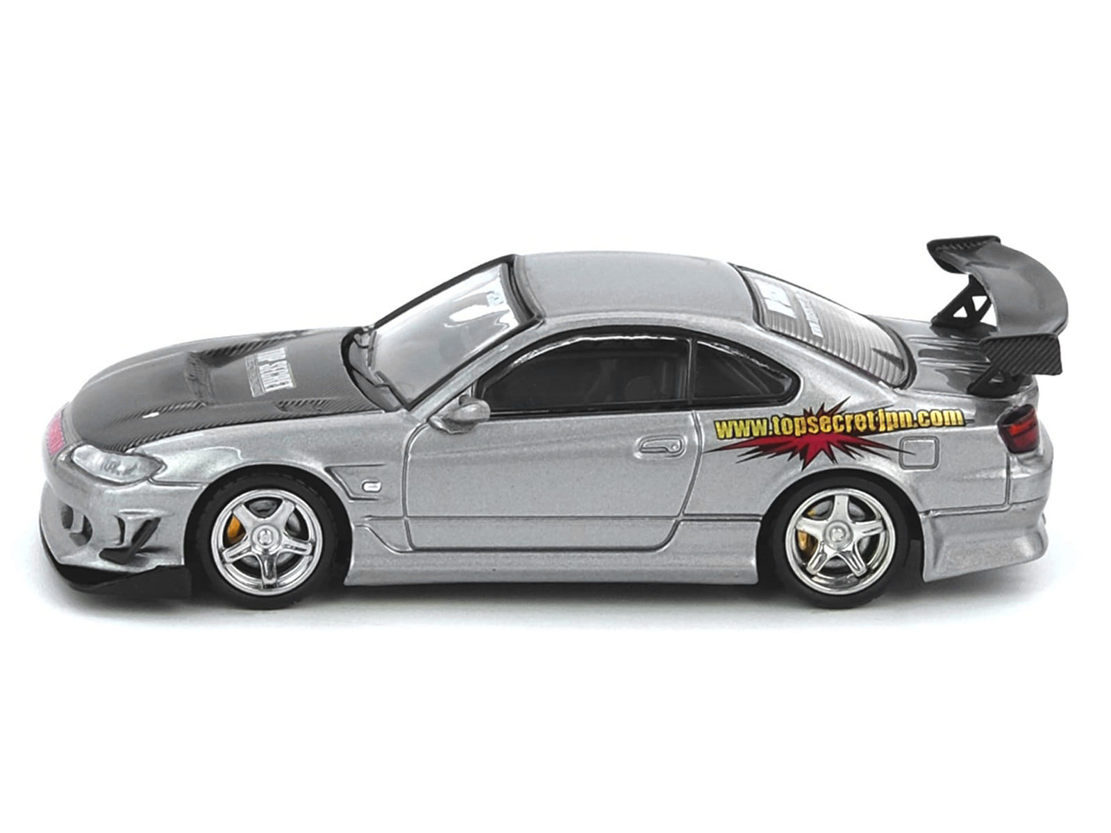 Nissan "Top Secret" Silvia (S15) RHD (Right Hand Drive) Silver Metallic with Carbon Hood 1/64 Diecast Model Car by Inno Models - Image 2
