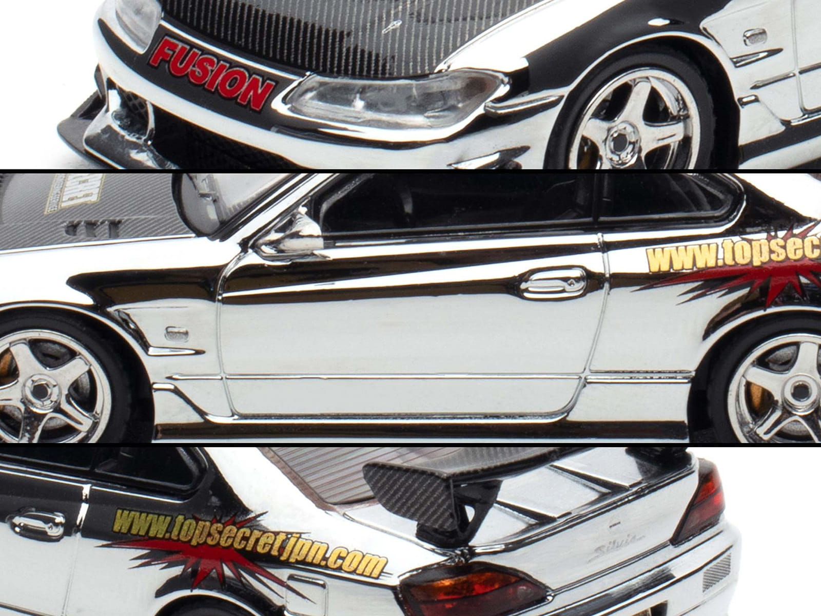 Nissan "Top Secret" Silvia (S15) RHD (Right Hand Drive) Chrome with Carbon Hood "Tokyo Auto Salon Kuala Lumpur 2025 Event Edition" 1/64 Diecast Model Car by Inno Models - Image 2