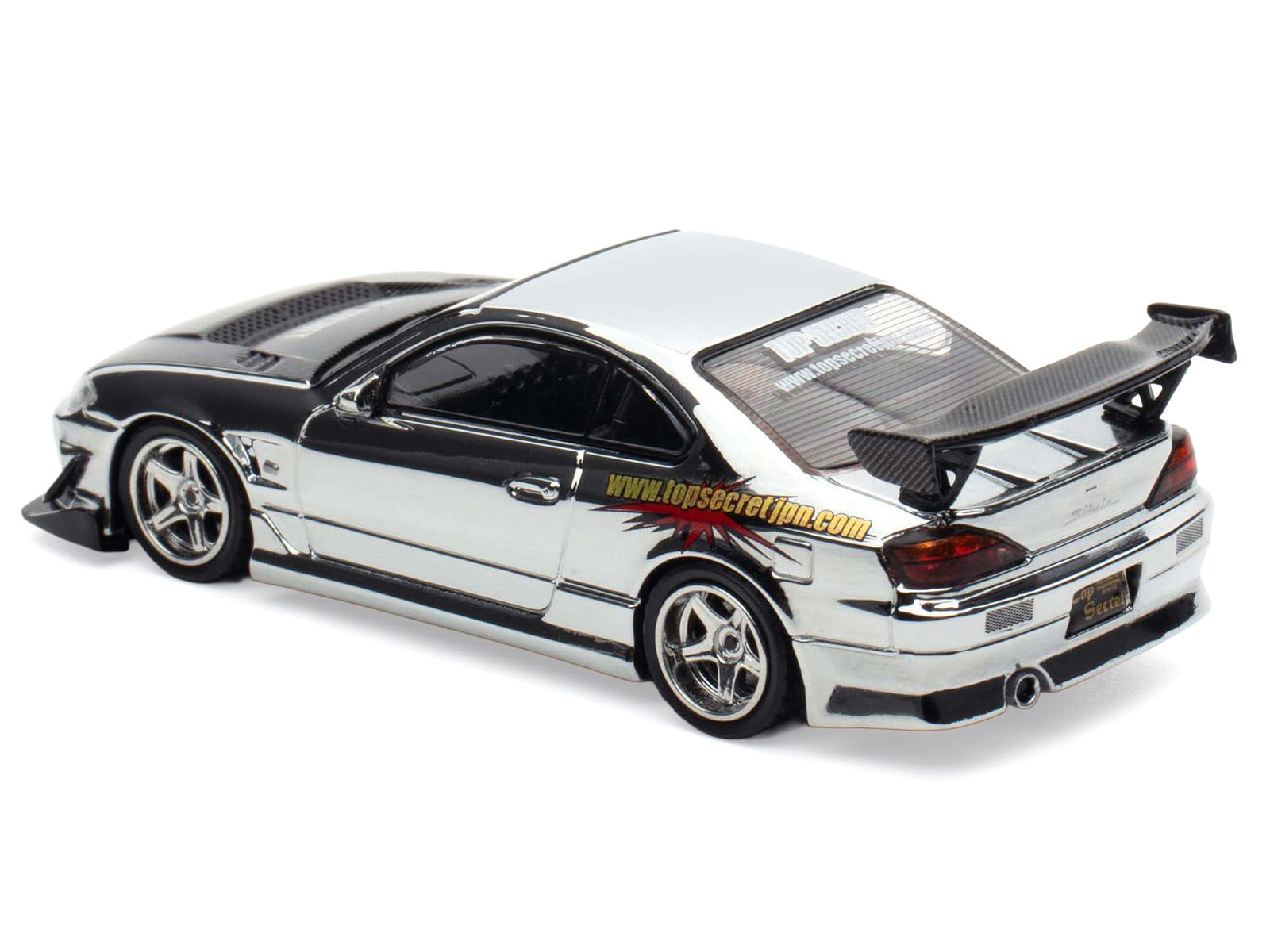Nissan "Top Secret" Silvia (S15) RHD (Right Hand Drive) Chrome with Carbon Hood "Tokyo Auto Salon Kuala Lumpur 2025 Event Edition" 1/64 Diecast Model Car by Inno Models - Image 5