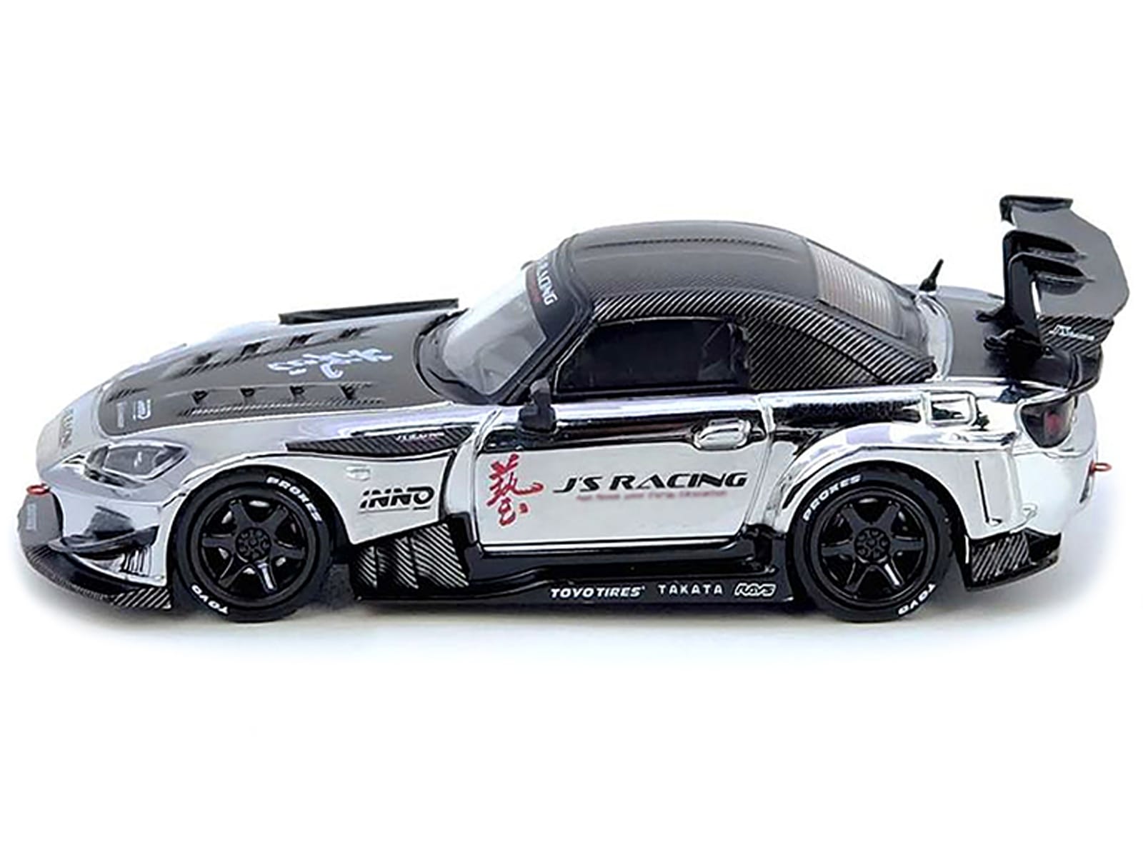 Honda S2000 RHD (Right Hand Drive) "J's Racing" Chrome Silver with Carbon Hood and Top with Graphics "Tokyo Auto Salon Hong Kong 2025 Event Edition" 1/64 Diecast Model Car by Inno Models - Image 2