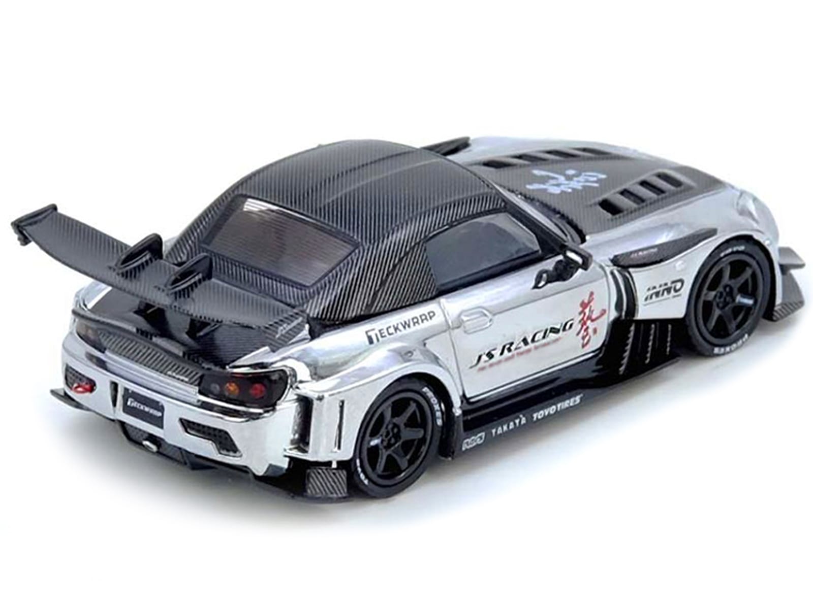 Honda S2000 RHD (Right Hand Drive) "J's Racing" Chrome Silver with Carbon Hood and Top with Graphics "Tokyo Auto Salon Hong Kong 2025 Event Edition" 1/64 Diecast Model Car by Inno Models - Image 3