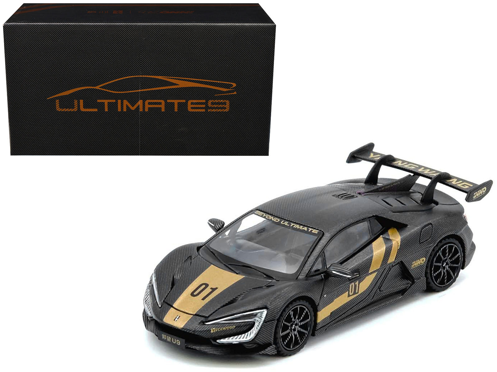 Yangwang U9 #01 Carbon Fiber with Gold Stripes "APA XPO 2025 Event Edition" 1/64 Diecast Model Car by Inno Models