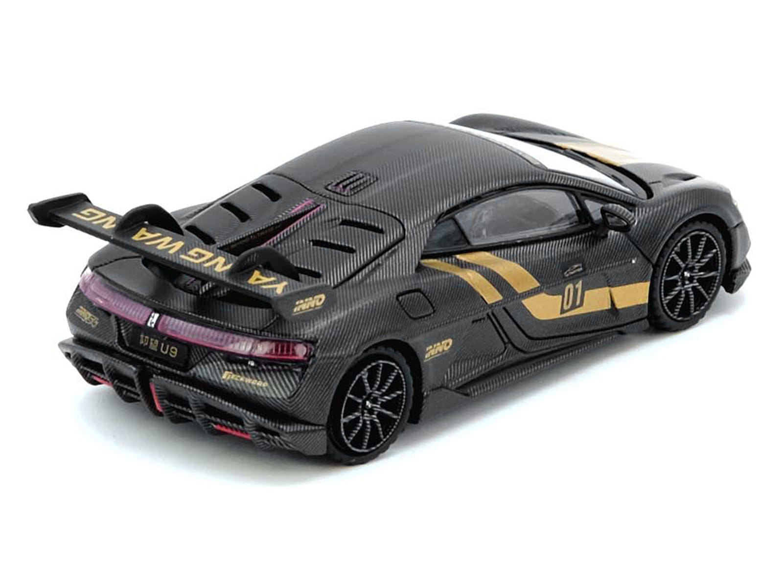 Yangwang U9 #01 Carbon Fiber with Gold Stripes "APA XPO 2025 Event Edition" 1/64 Diecast Model Car by Inno Models - Image 4
