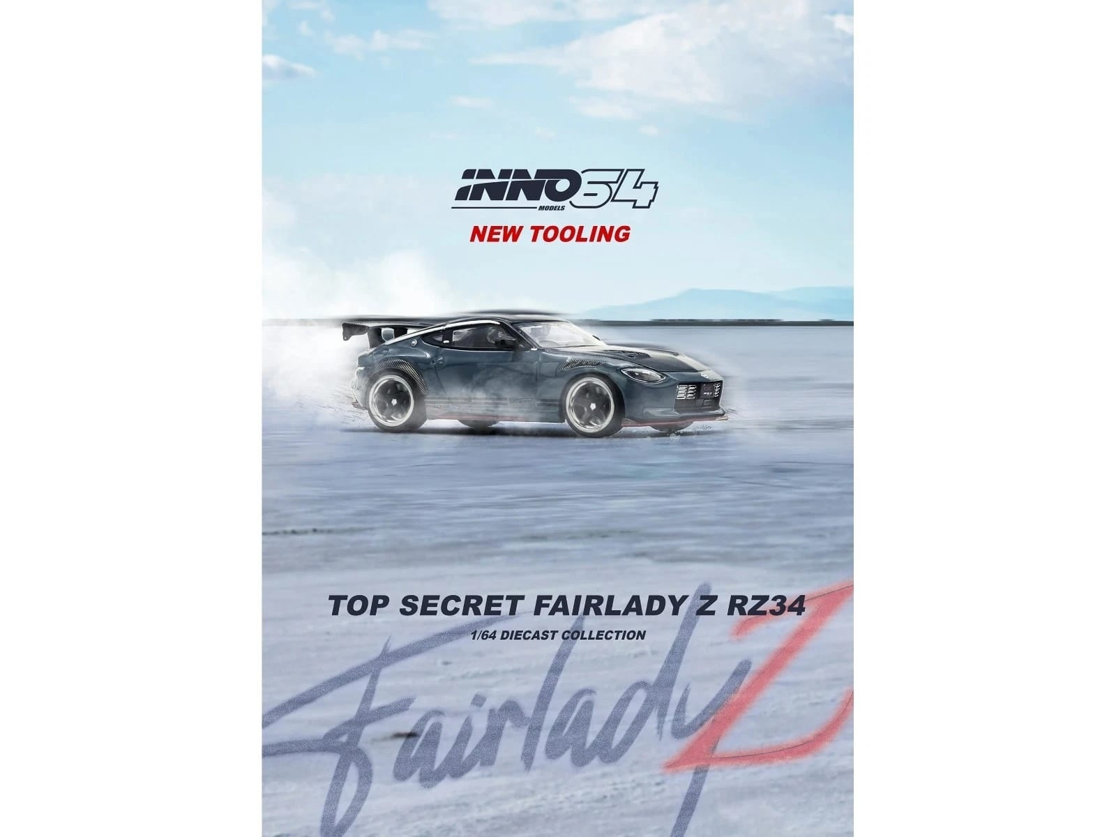 Nissan Fairlady Z "Top Secret" (RZ34) RHD (Right Hand Drive) Stealth Gray with Carbon Hood and Black Top 1/64 Diecast Model Car by Inno Models - Image 3