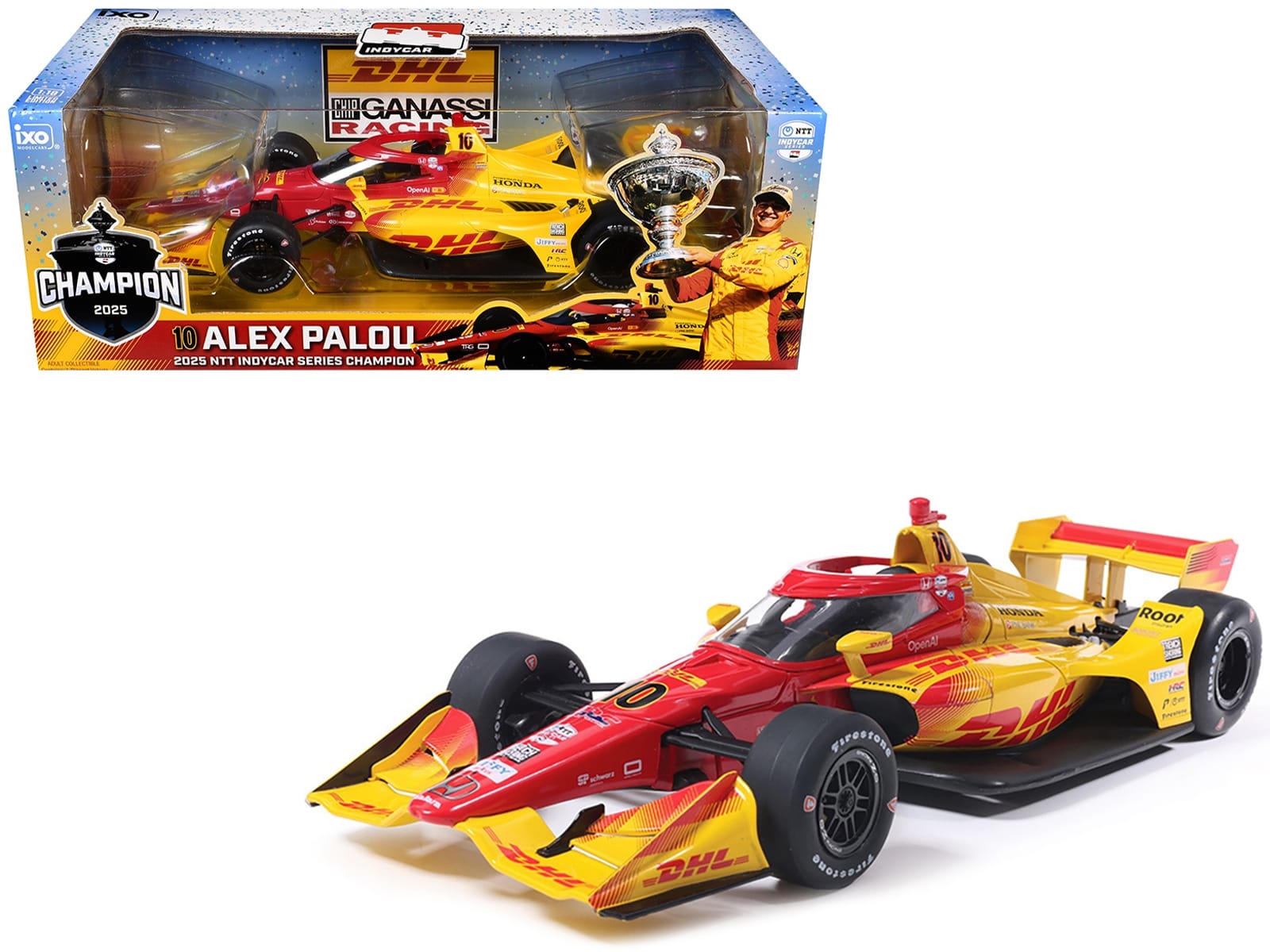 Dallara IndyCar #10 Alex Palou "DHL" Chip Ganassi Racing (Road Course Configuration) Champion "NTT IndyCar Series" (2025) 1/18 Diecast Model Car by IXO Models