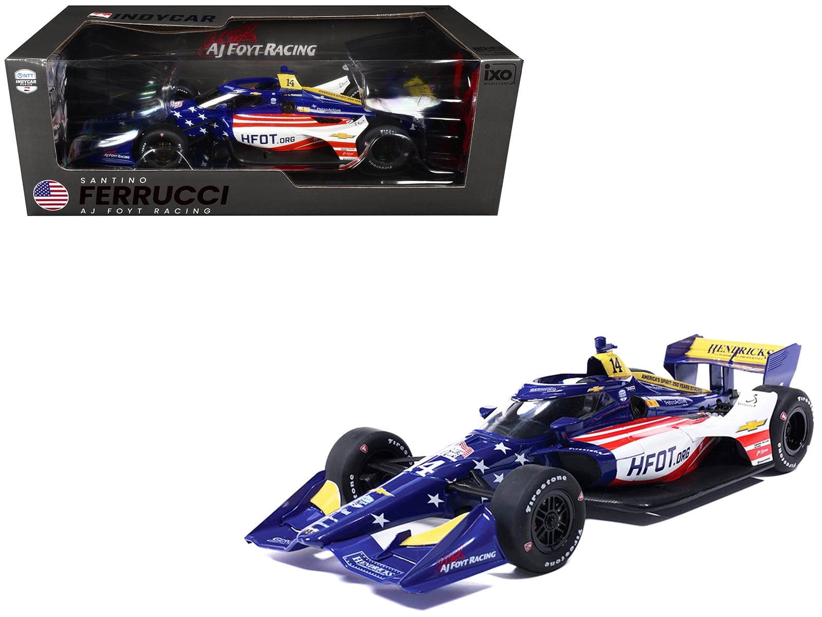Dallara IndyCar #14 Santino Ferrucci "HFOT.Org" AJ Foyt Racing (Road Course Configuration) "NTT IndyCar Series" (2026) 1/18 Diecast Model Car by IXO Models