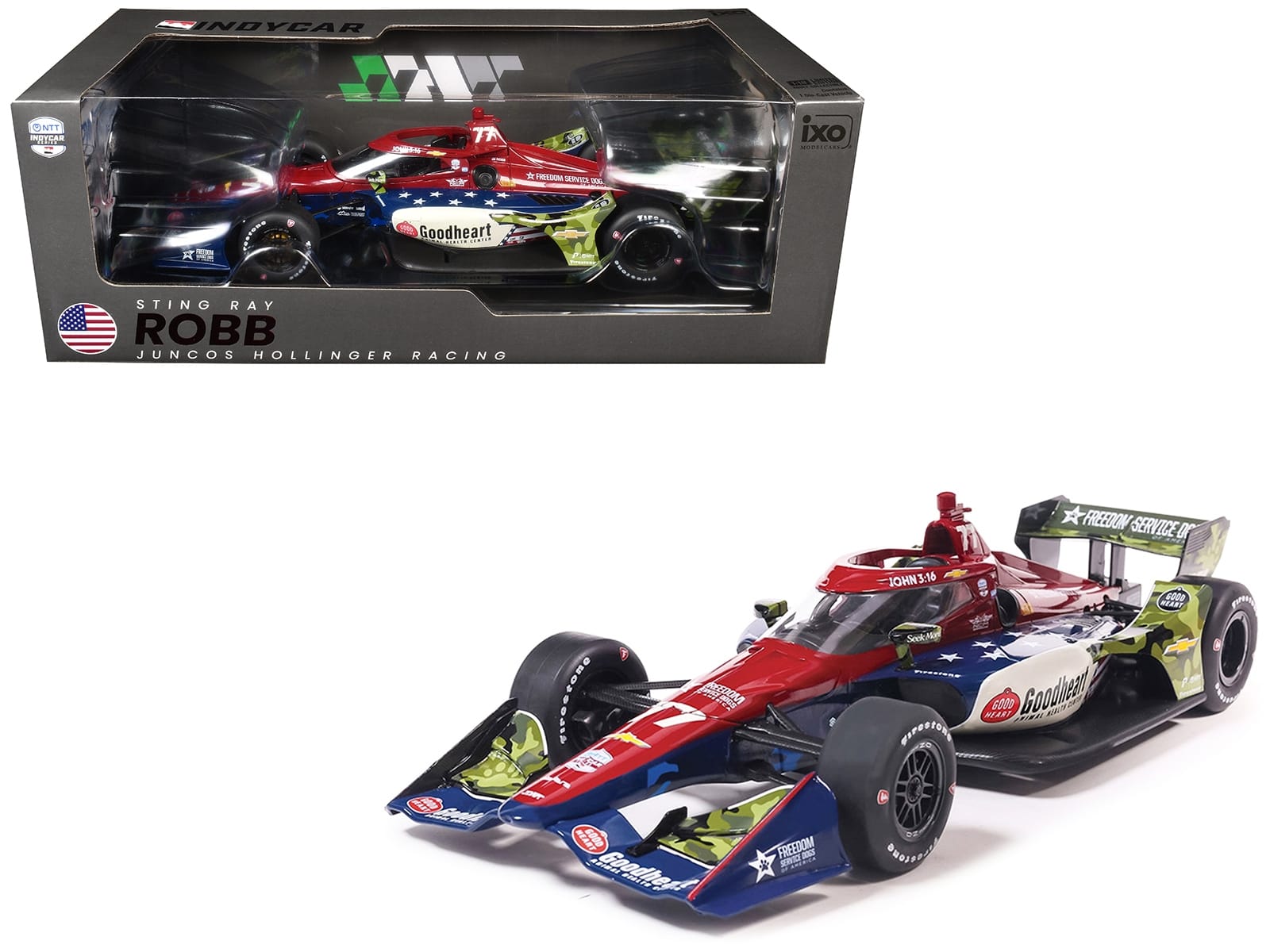 Dallara IndyCar #77 Sting Ray Robb "Goodheart Animal Health Center" Juncos Hollinger Racing (Road Course Configuration) "NTT IndyCar Series" (2026) 1/18 Diecast Model Car by IXO Models