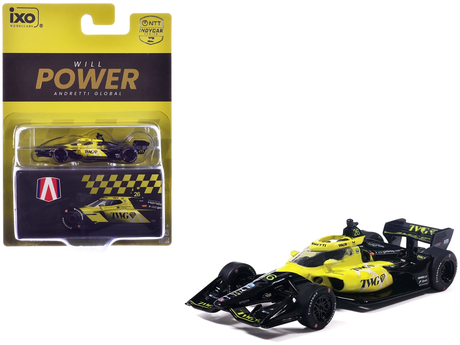 Dallara IndyCar #26 Will Power "TWG" Andretti Global (Road Course Configuration) "NTT IndyCar Series" (2026) 1/64 Diecast Model Car by IXO Models