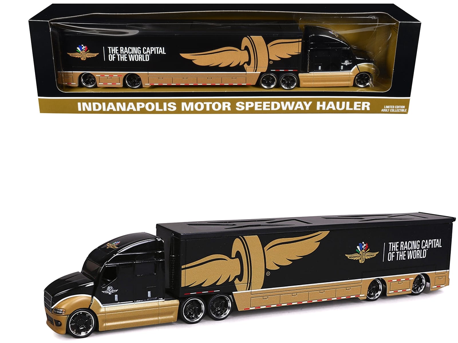 Indianapolis Motor Speedway Hauler Black and Gold 1/64 Diecast Model Car by IXO Models