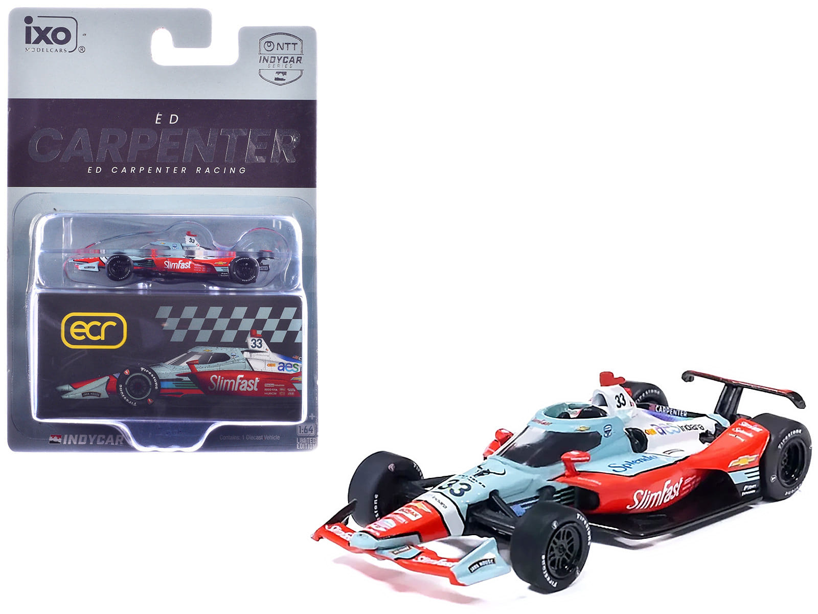 Dallara IndyCar #33 Ed Carpenter "Slim Fast" Ed Carpenter Racing (Road Course Configuration) "NTT IndyCar Series" (2026) 1/64 Diecast Model Car by IXO Models