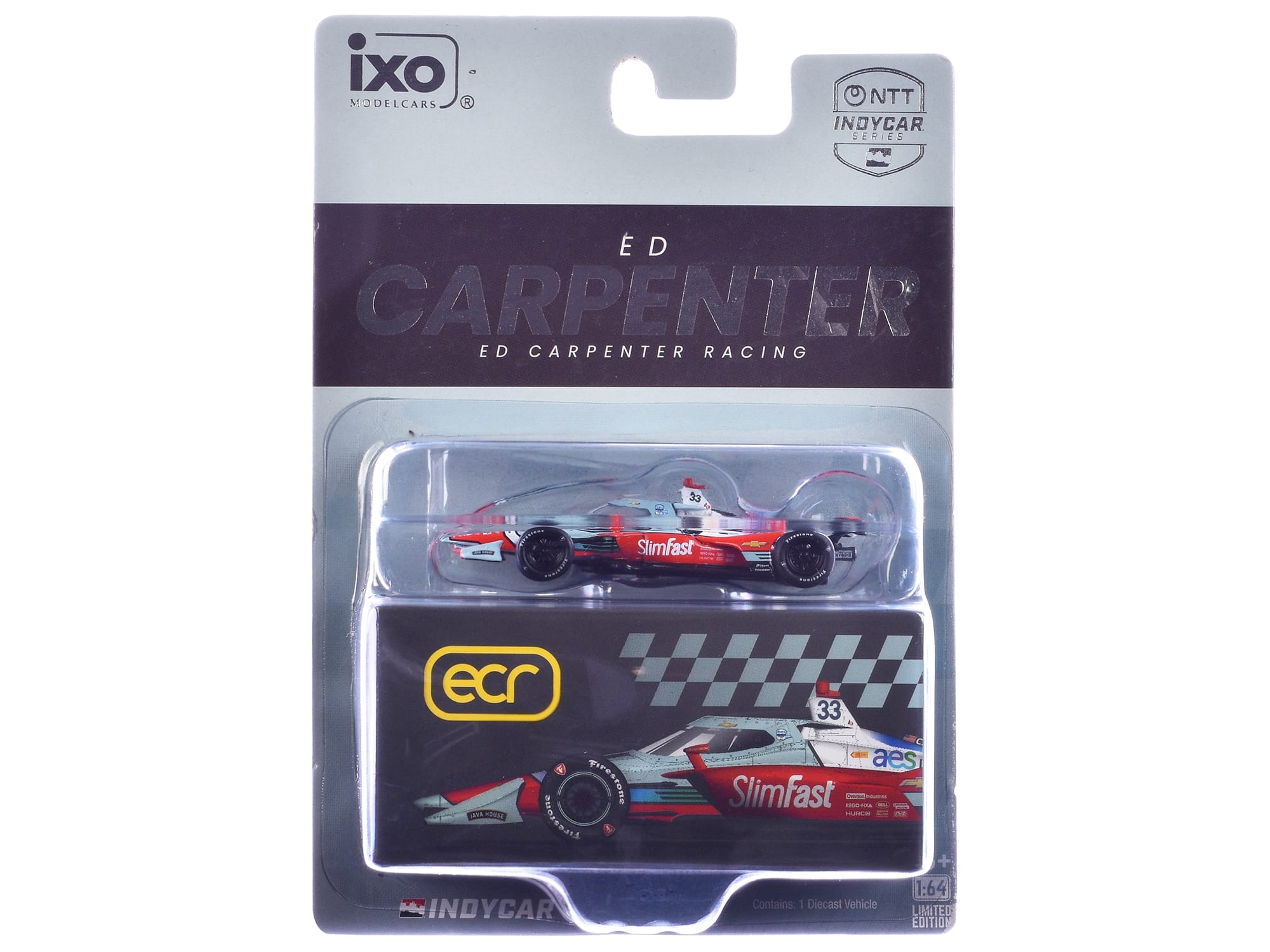 Dallara IndyCar #33 Ed Carpenter "Slim Fast" Ed Carpenter Racing (Road Course Configuration) "NTT IndyCar Series" (2026) 1/64 Diecast Model Car by IXO Models - Image 3