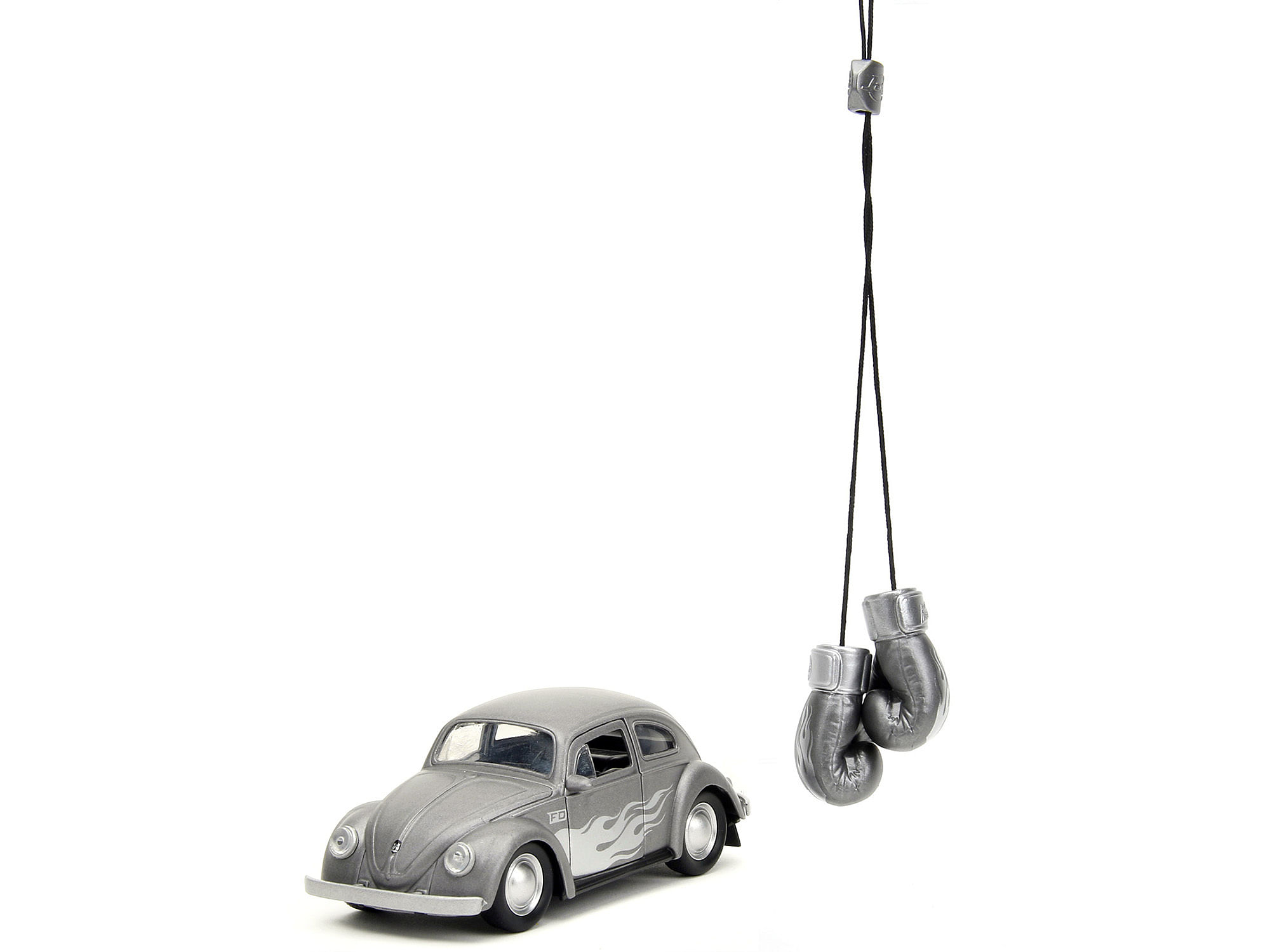 1959 Volkswagen Beetle Gray Metallic with Silver Flames and Boxing Gloves Accessory “Punch Buggy” Series 1/32 Diecast Model Car by Jada