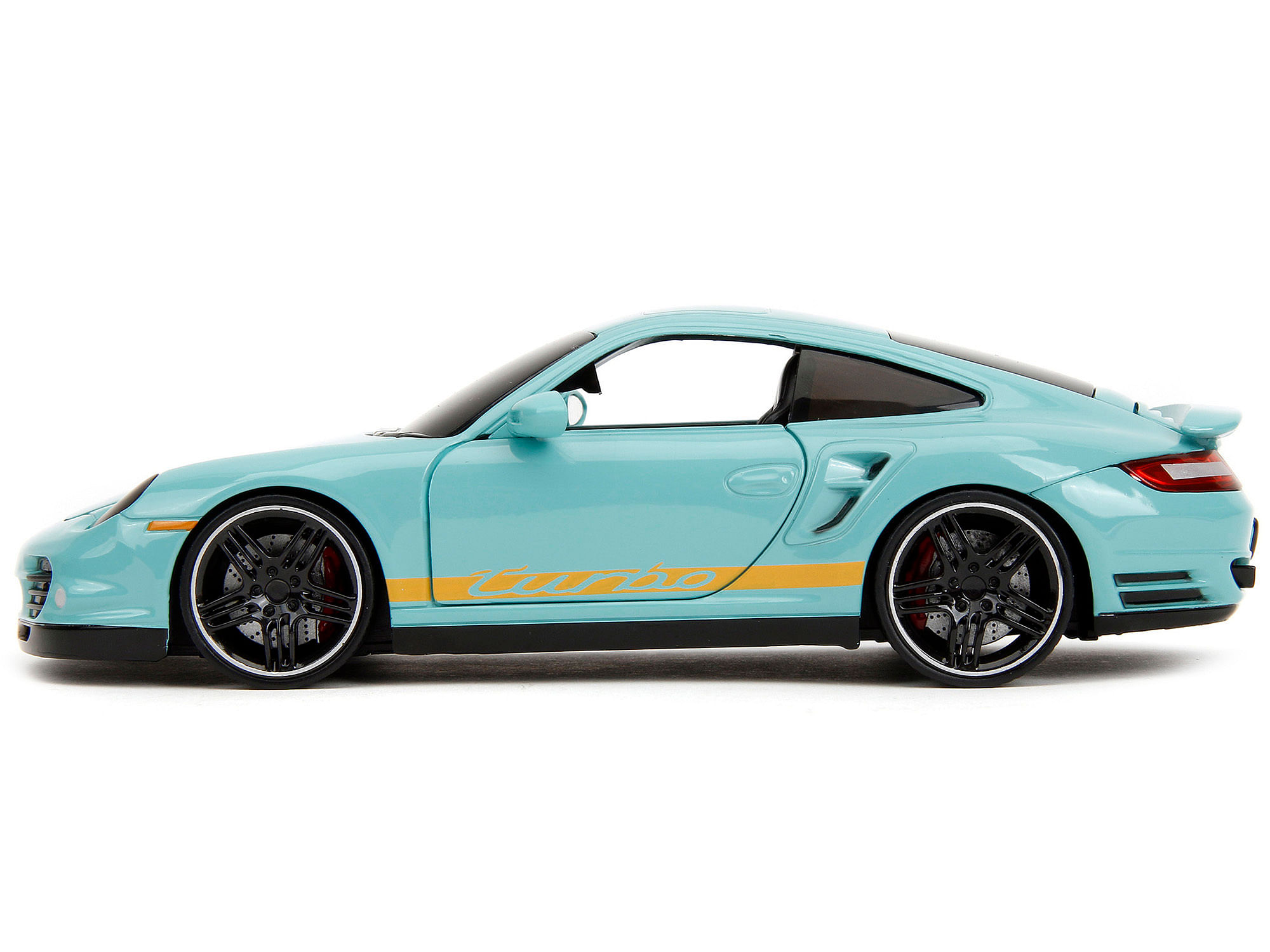 Porsche 911 Turbo (997) Light Blue with Yellow Stripes “Pink Slips” Series 1/24 Diecast Model Car by Jada