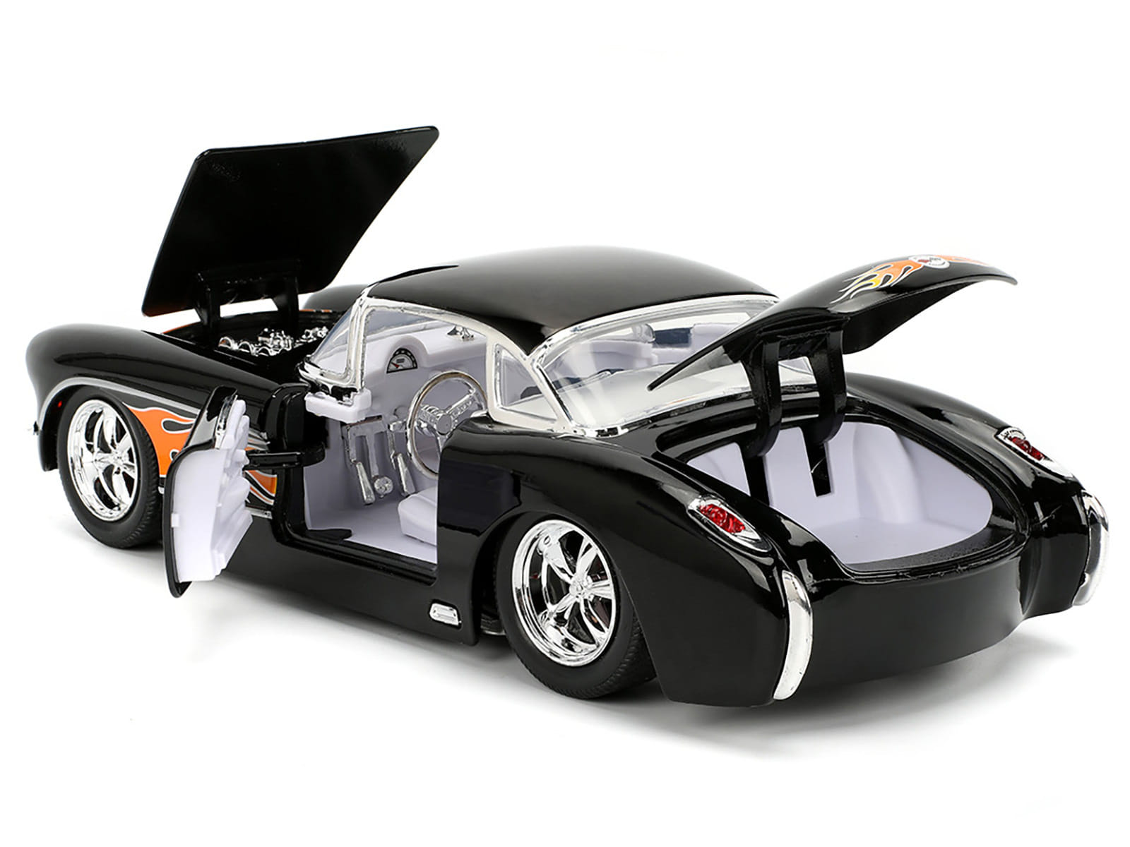 1957 Chevrolet Corvette Black with Flame Graphics and White Interior "Bigtime Muscle" Series 1/24 Diecast Model Car by Jada - Image 2