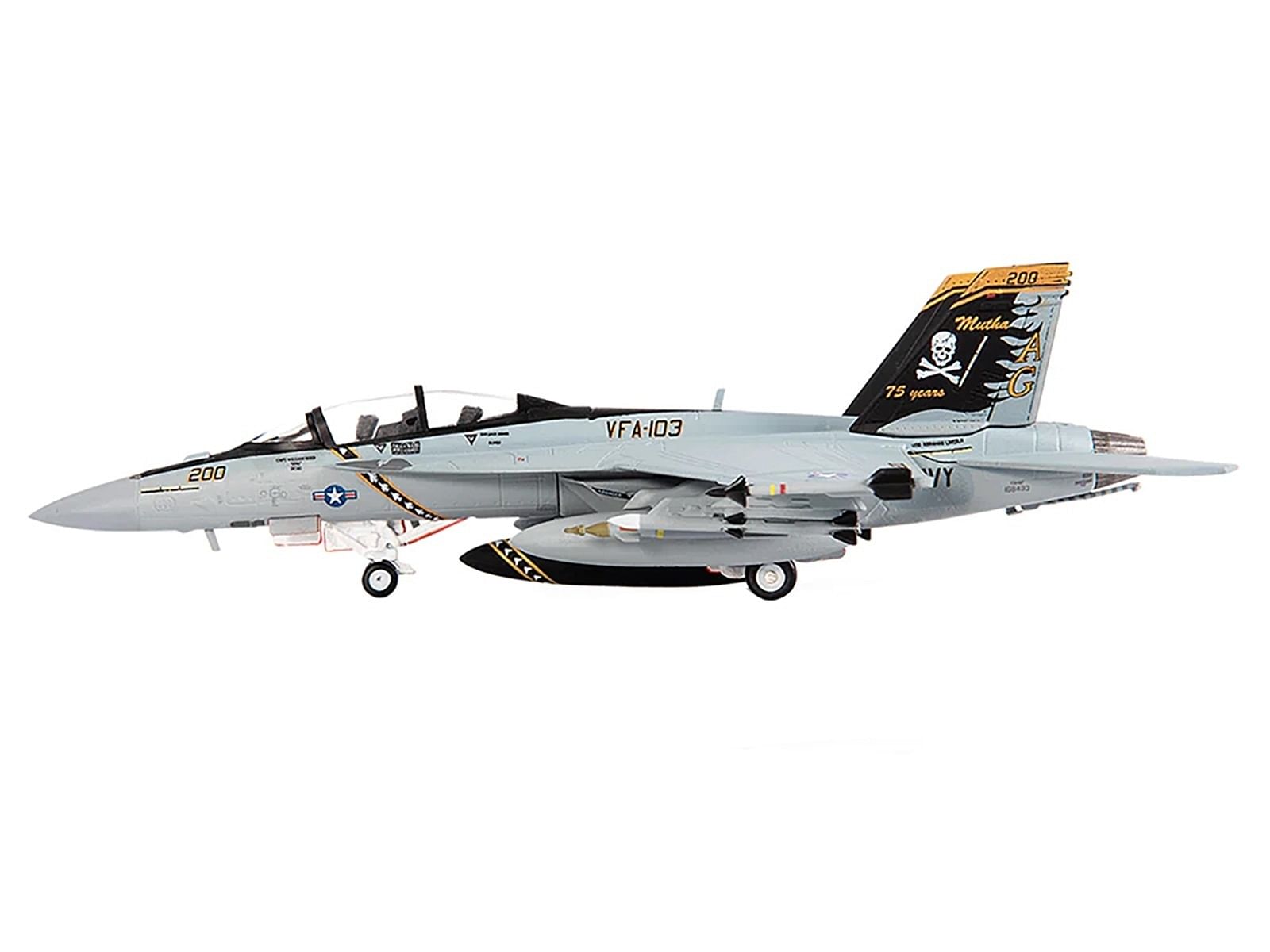 Boeing F/A-18F Super Hornet Fighter Aircraft “VFA-103 Jolly Rogers Squadron 75th Anniversary USS Abraham Lincoln” (2018) United States Navy 1/144 Diecast Model by JC Wings