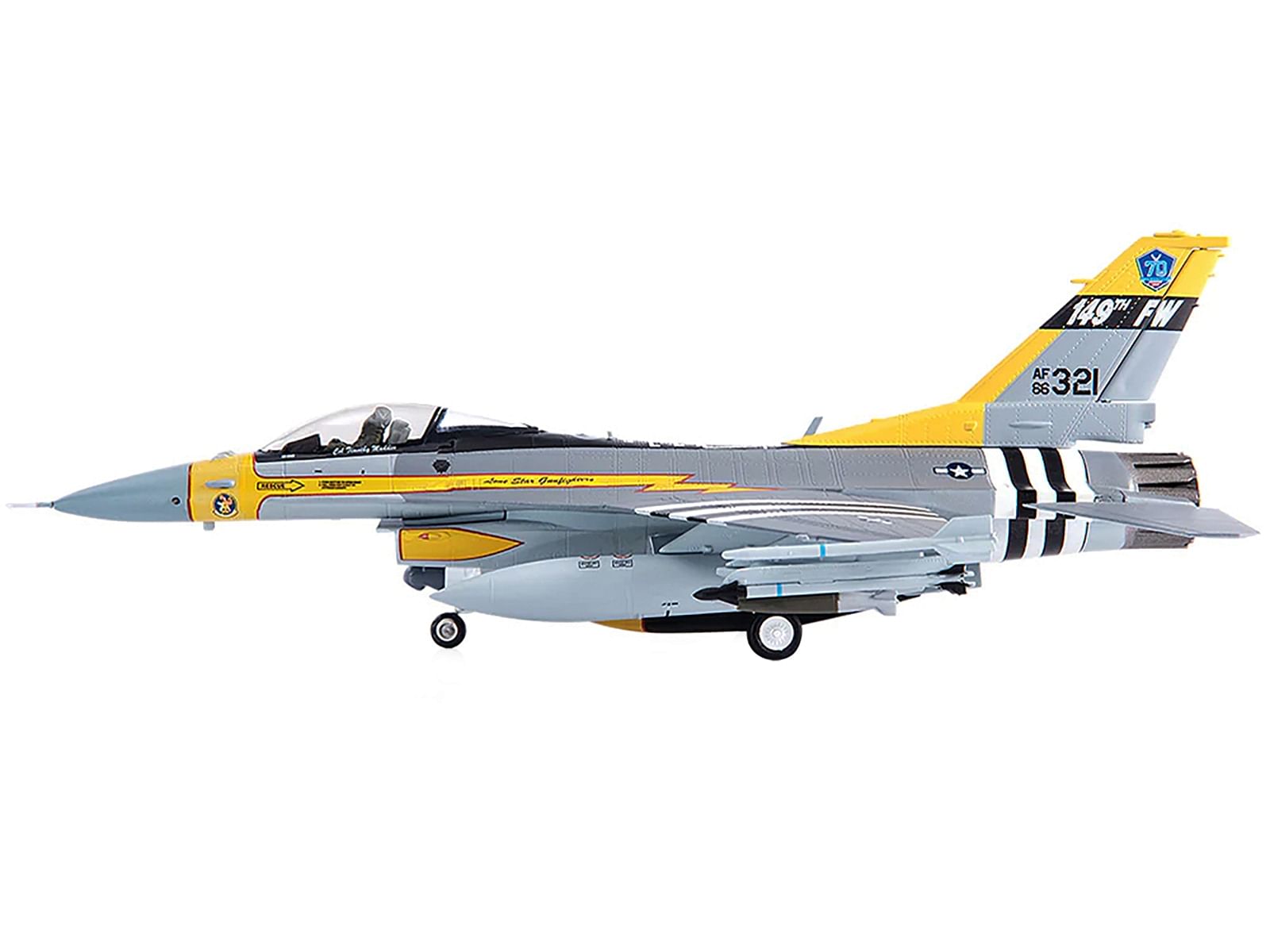 General Dynamics F-16C Fighting Falcon Fighter Aircraft “USAF Texas ANG 182nd FS Lone Star Gunfighters 70 years Anniversary Edition” (2017) 1/72 Diecast Model by JC Wings