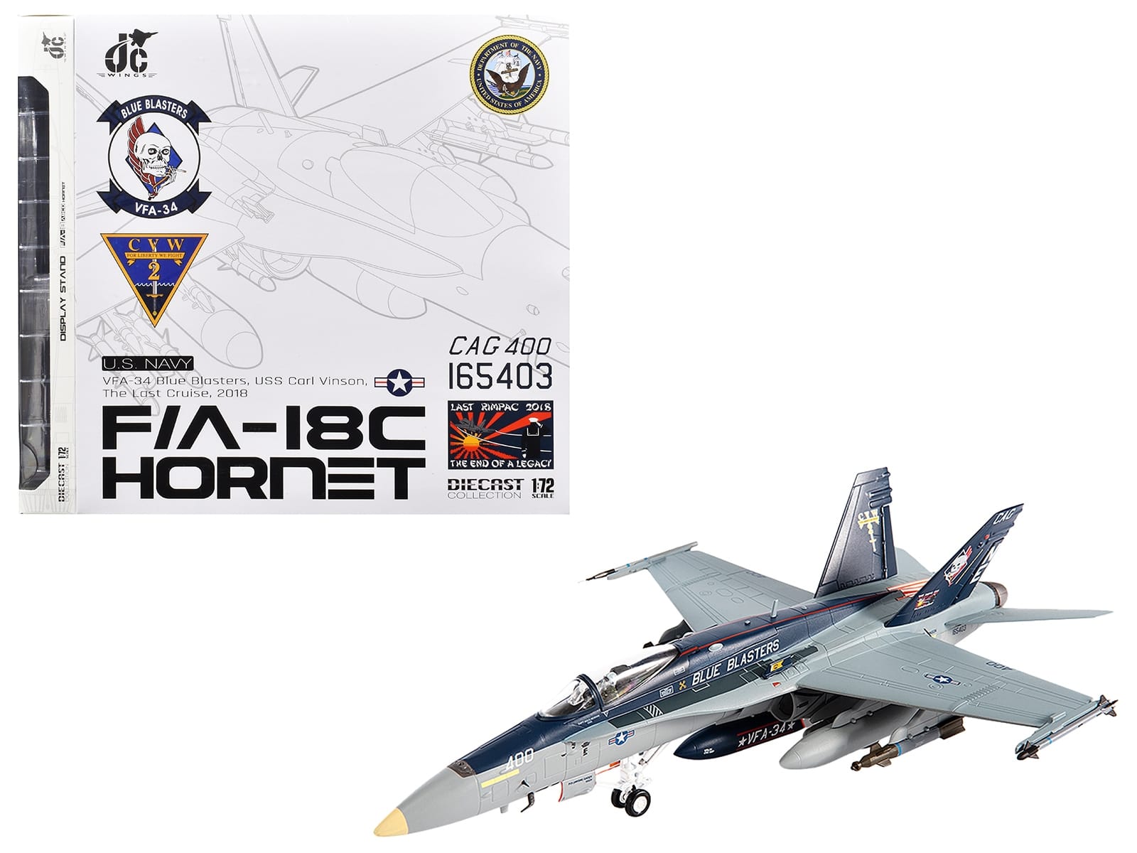 McDonnell Douglas F/A-18C Hornet Aircraft "VFA-34 Blue Blasters USS Carl Vinson Last Cruise" (2018) United States Navy 1/72 Diecast Model by JC Wings - Image 4