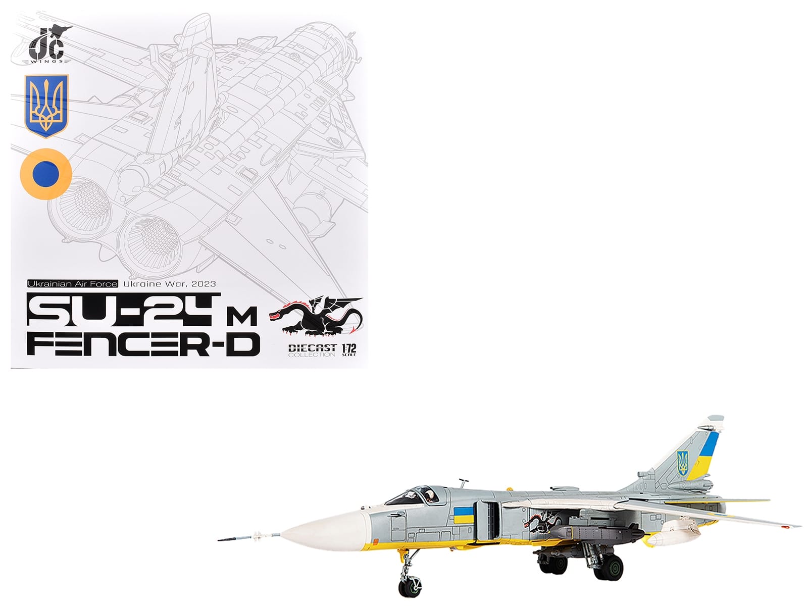 Sukhoi Su-24M Fencer-D Bomber Aircraft "Ukraine War" (2023) Ukrainian Air Force 1/72 Diecast Model by JC Wings - Image 4