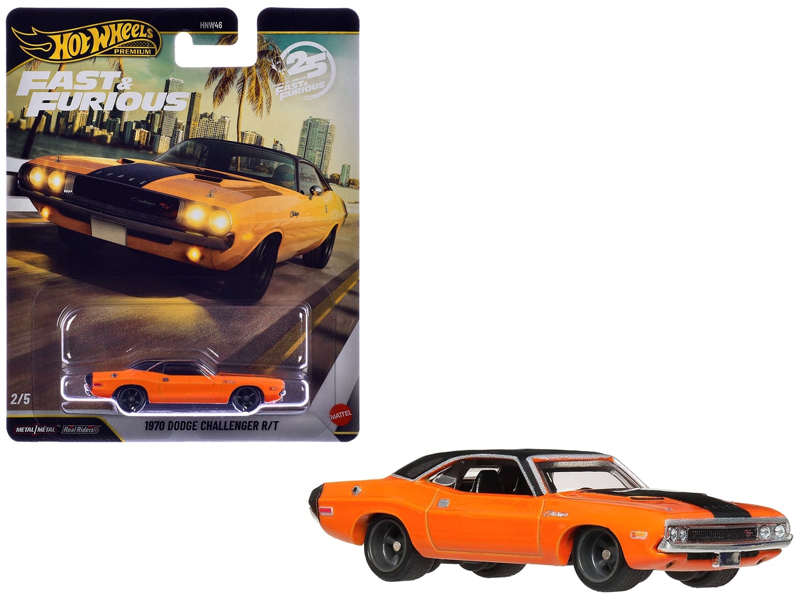 1970 Dodge Challenger R/T Orange with Black Hood and Top "2 Fast 2 Furious" (2003) Movie "Fast & Furious" Series Diecast Model Car by Hot Wheels