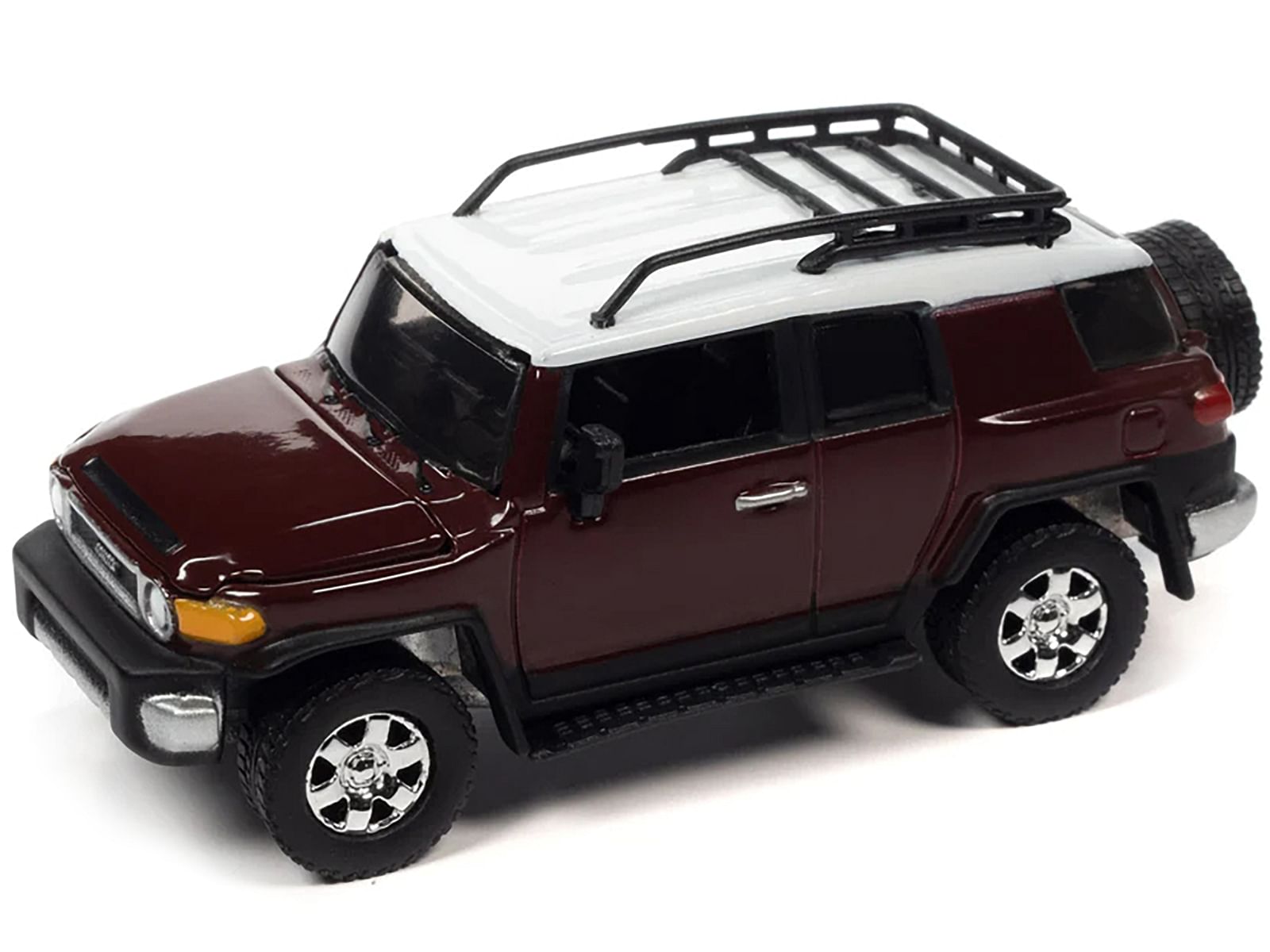 2010 Toyota FJ Cruiser Brick Red with White Top and Roof Rack with Camping Trailer Limited Edition to 7360 pieces Worldwide “Tow & Go” Series 1/64 Diecast Model Car by Johnny Lightning