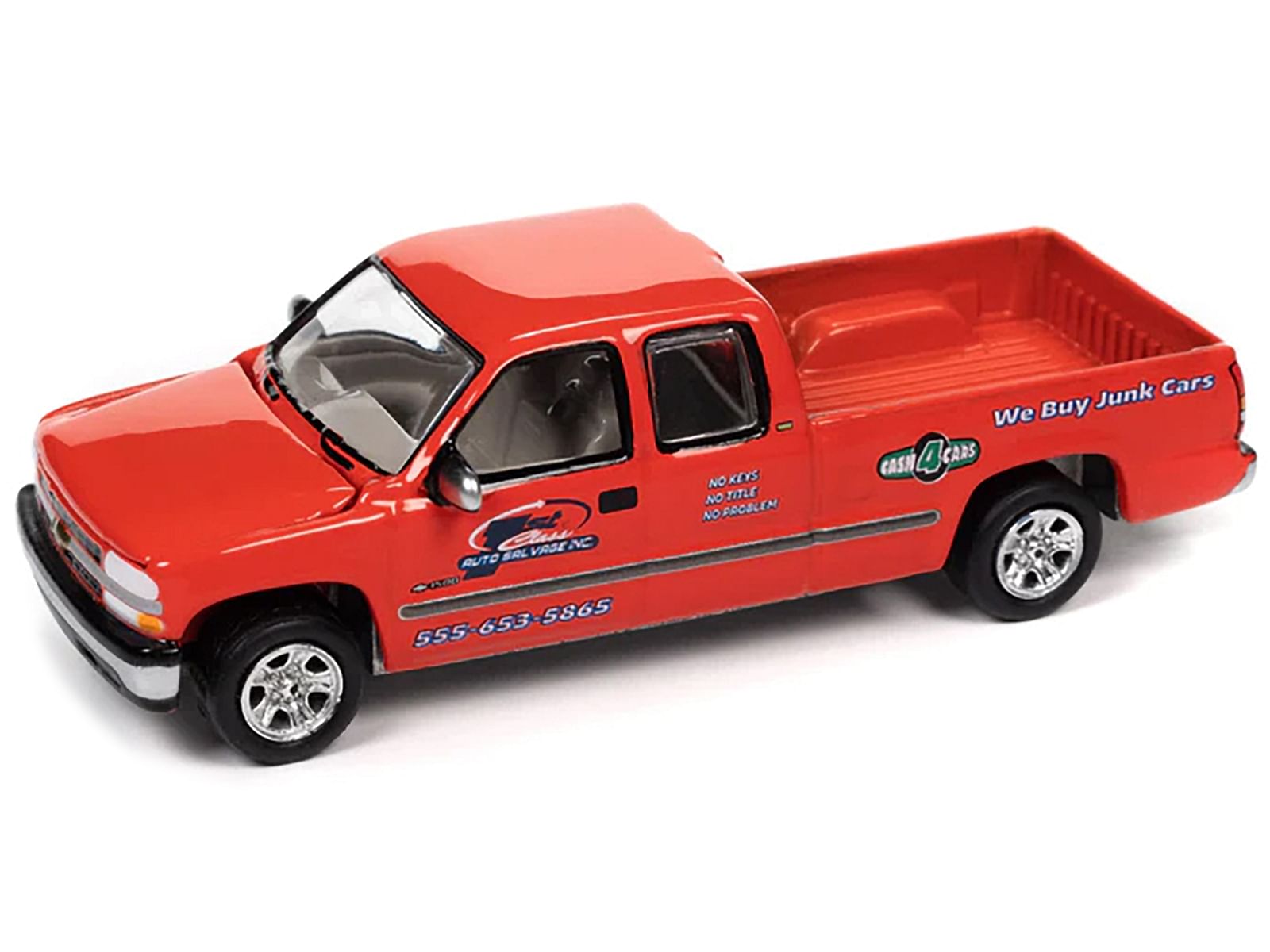 2002 Chevrolet Silverado Pickup Truck Red “Auto Salvage Inc.” and Tow Dolly Black “Tow & Go” Series Limited Edition to 3672 pieces Worldwide 1/64 Diecast Model Car by Johnny Lightning