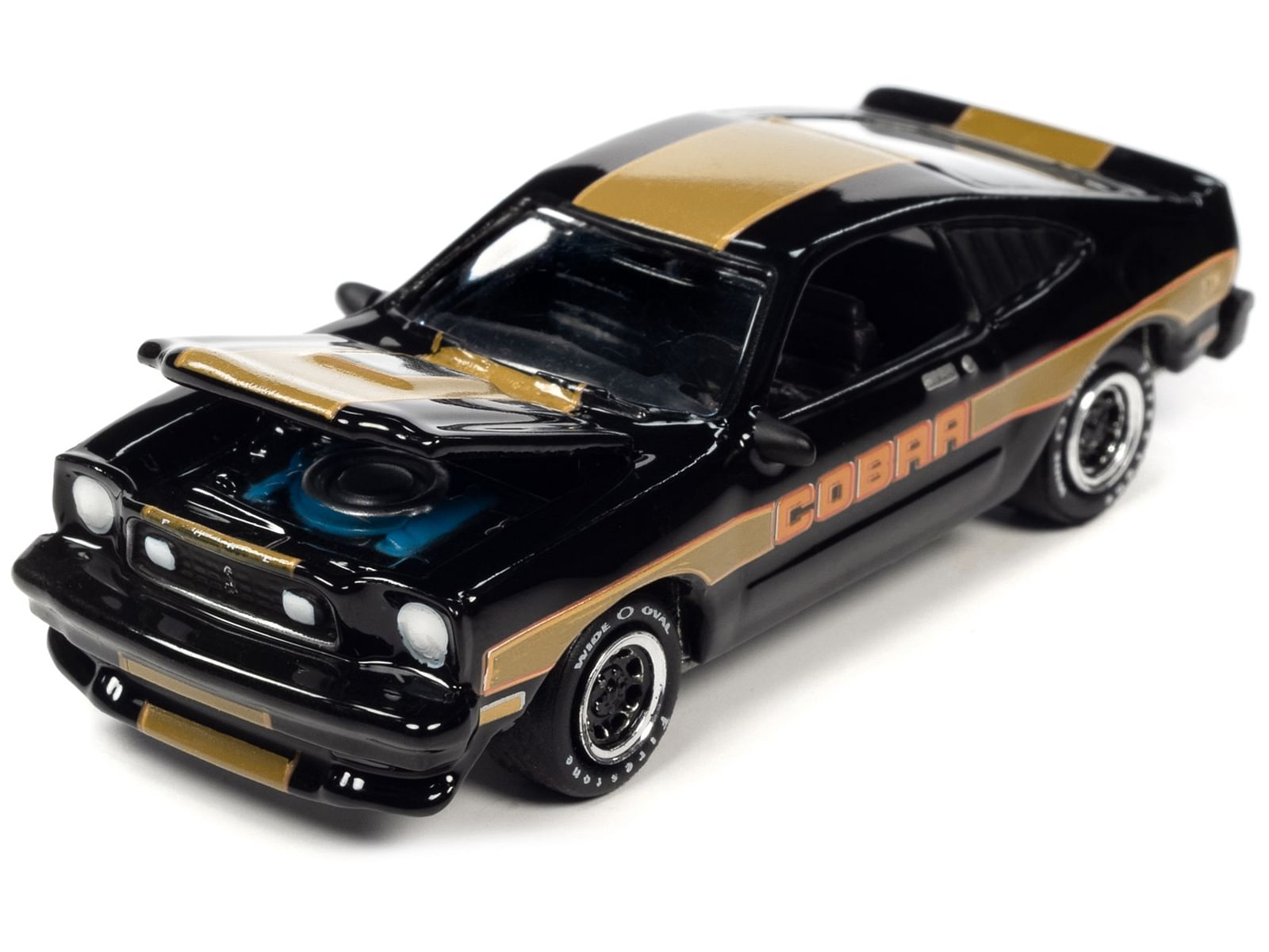 1978 Ford Mustang Cobra II Black with Gold Stripes “Classic Gold Collection” 2023 Release 1 Limited Edition to 4500 pieces Worldwide 1/64 Diecast Model Car by Johnny Lightning