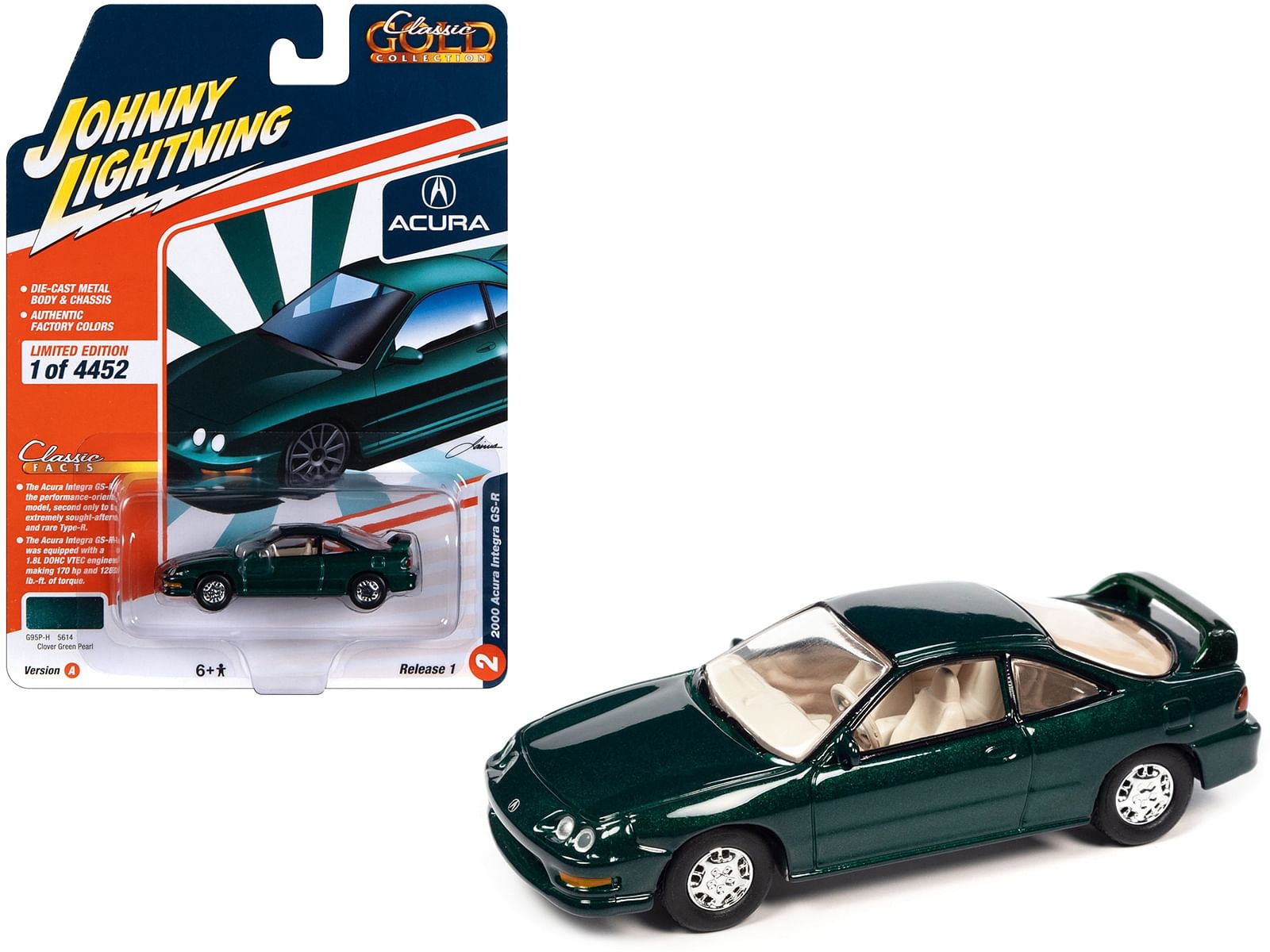 2000 Acura Integra GS-R Clover Green Pearl Metallic “Classic Gold Collection” 2023 Release 1 Limited Edition to 4452 pieces Worldwide 1/64 Diecast Model Car by Johnny Lightning