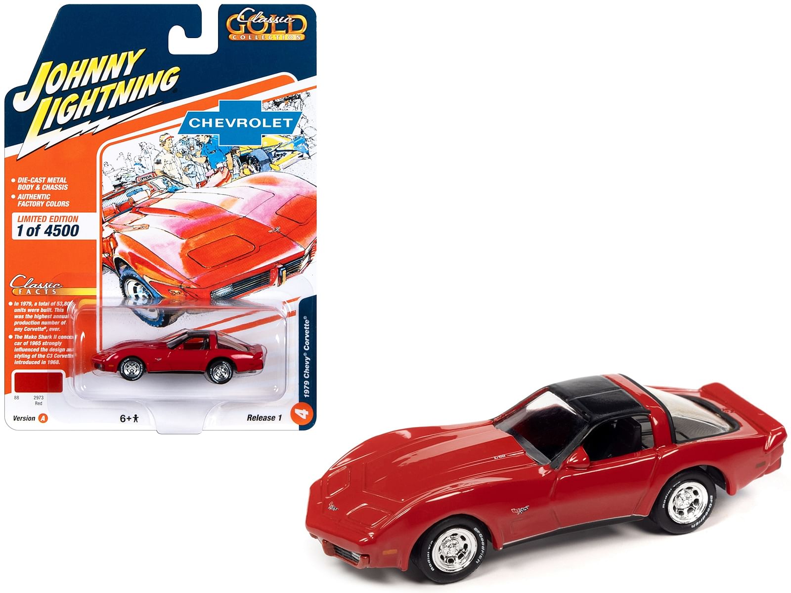 1979 Chevrolet Corvette Red with Black Top “Classic Gold Collection” 2023 Release 1 Limited Edition to 4500 pieces Worldwide 1/64 Diecast Model Car by Johnny Lightning