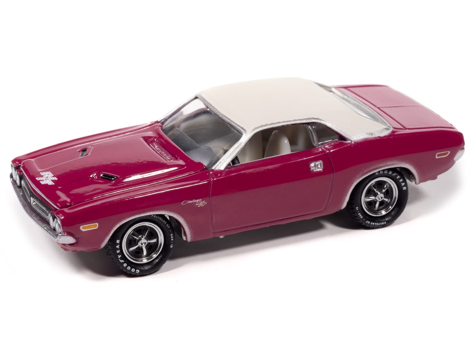 1971 Dodge Challenger R/T Panther Pink with White Top and Interior "Classic Gold Collection" 1/64 Diecast Model Car by Johnny Lightning - Image 2