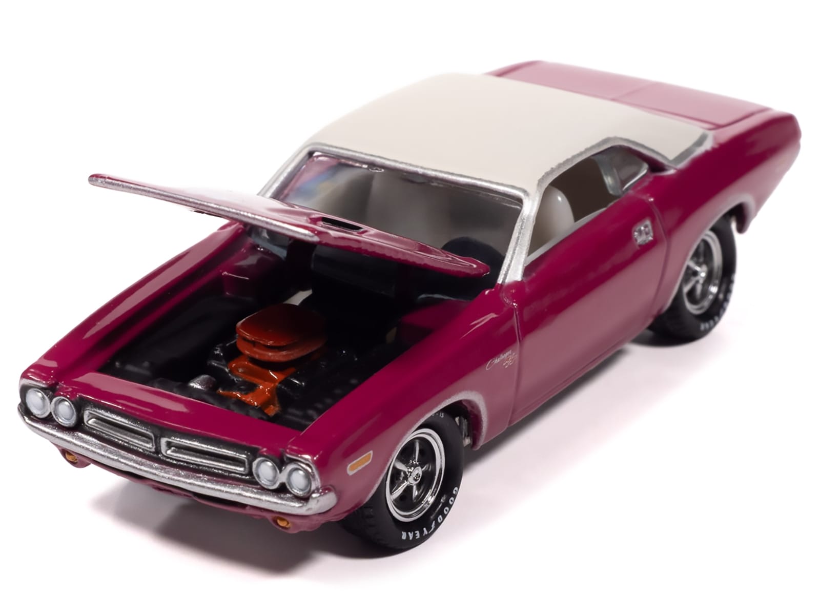 1971 Dodge Challenger R/T Panther Pink with White Top and Interior "Classic Gold Collection" 1/64 Diecast Model Car by Johnny Lightning - Image 3