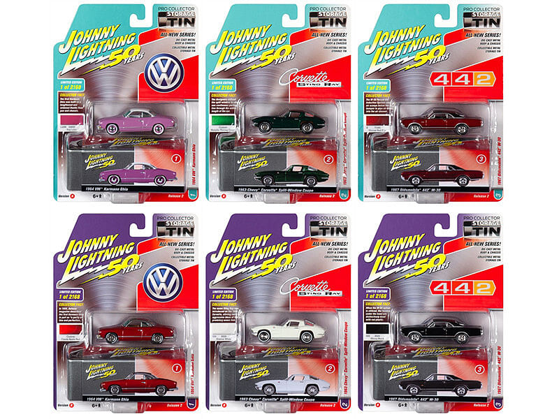 Johnny Lightning Collector’s Tin 2019 Set of 6 Cars Release 2 “Johnny Lightning 50th Anniversary” Limited Edition to 2168 pieces Worldwide 1/64 Diecast Models by Johnny Lightning