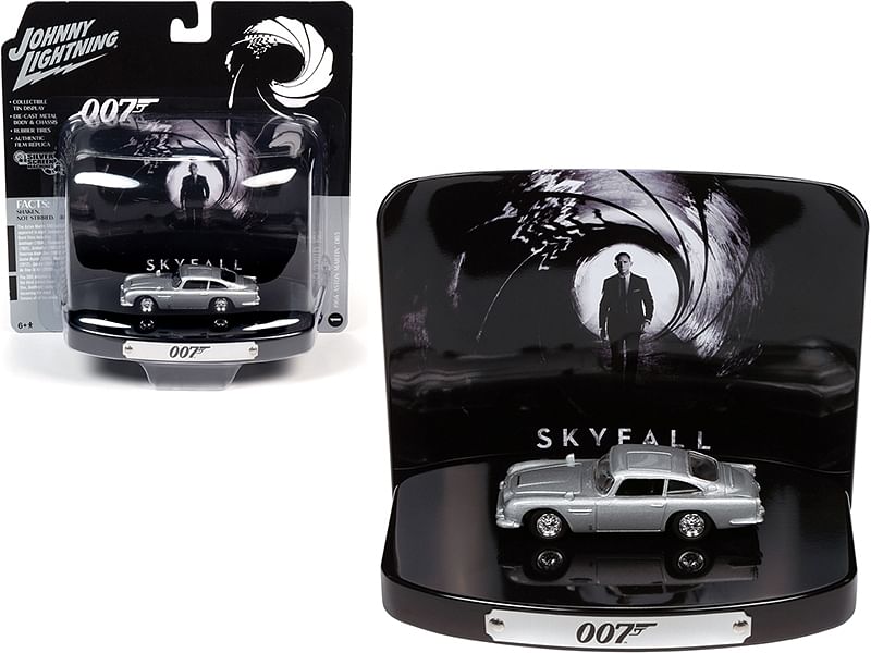 1964 Aston Martin DB5 Silver Birch with Collectible Tin Display “007” “Skyfall” (2012) Movie (23rd in the James Bond Series) 1/64 Diecast Model Car by Johnny Lightning