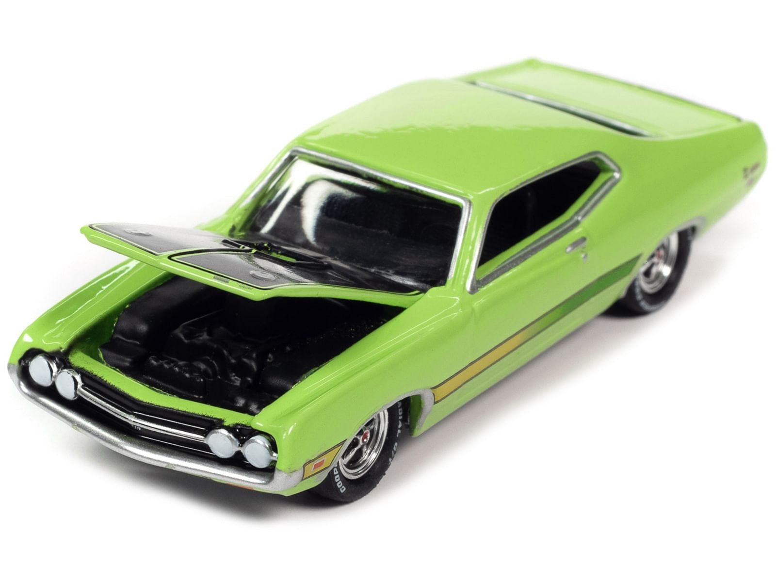 1971 Ford Torino Cobra Grabber Lime Green with Stripes “MCACN (Muscle Car and Corvette Nationals)” Limited Edition to 4140 pieces Worldwide “Muscle Cars USA” Series 1/64 Diecast Model Car by Johnny Lightning