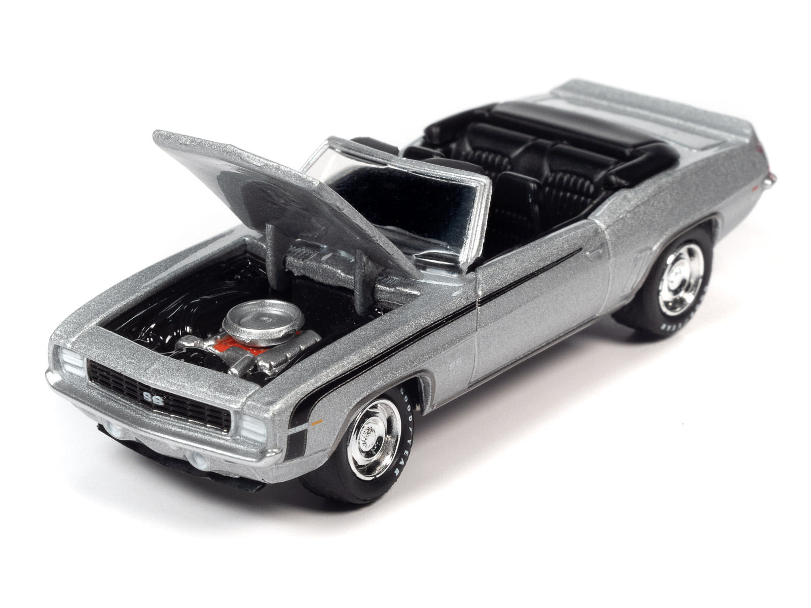 1969 Chevrolet Camaro RS/SS Convertible Cortez Silver Metallic with Black Stripes Limited Edition to 2572 pieces Worldwide “OK Used Cars” 2023 Series 1/64 Diecast Model Car by Johnny Lightning