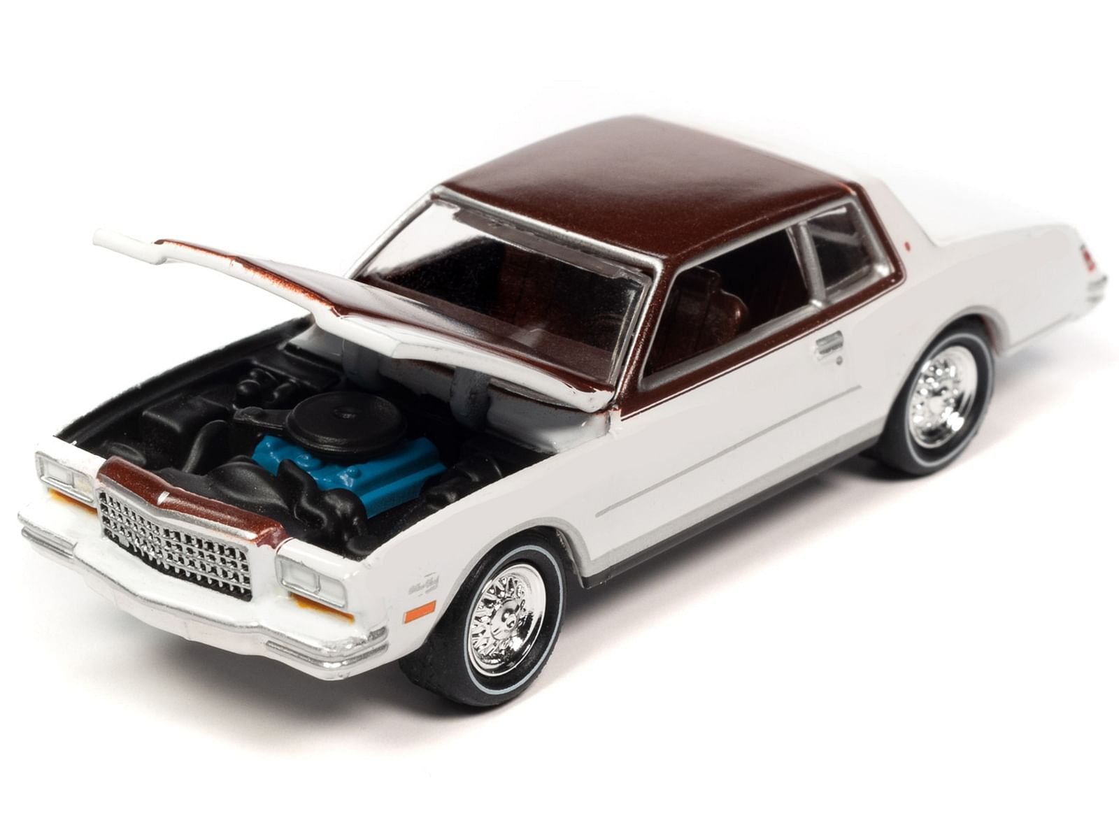 1980 Chevrolet Monte Carlo White and Dark Claret Brown Metallic Top and Hood Limited Edition to 3508 pieces Worldwide “OK Used Cars” 2023 Series 1/64 Diecast Model Car by Johnny Lightning