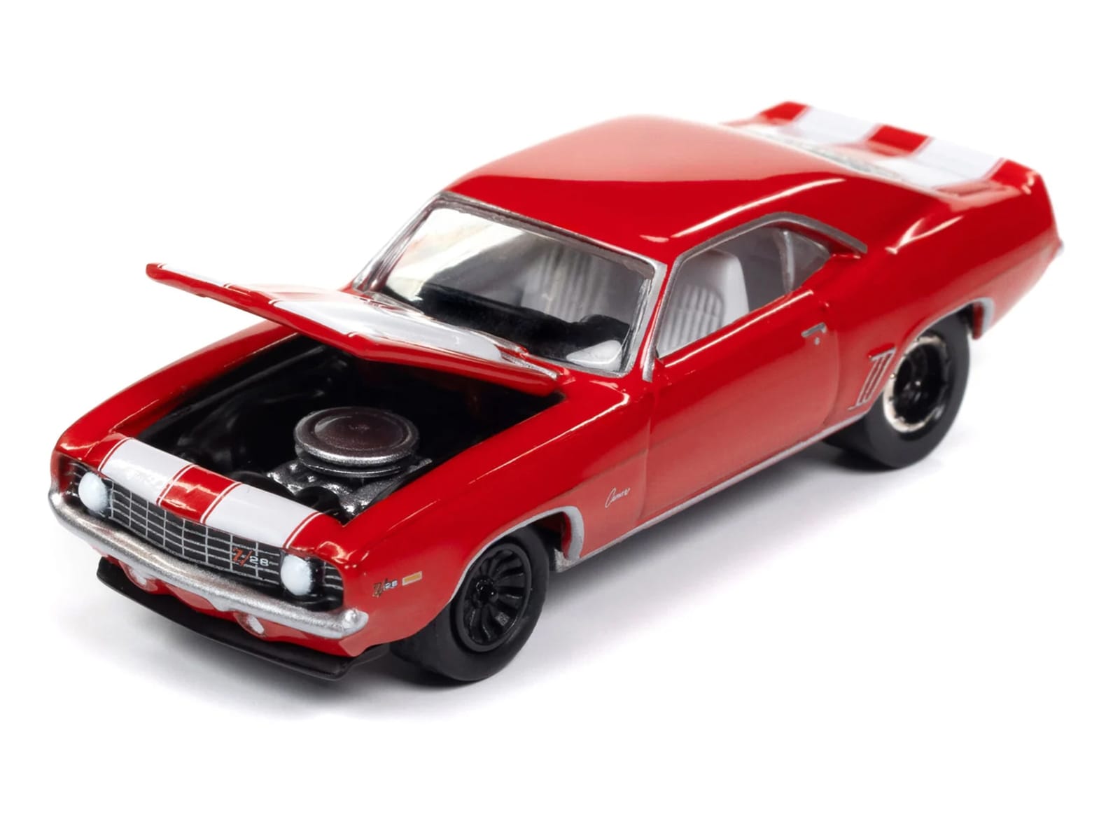 1969 Chevrolet Camaro Z28 Red with White Stripes and Interior "Muscle Cars USA" Series 1/64 Diecast Model Car by Johnny Lightning - Image 2
