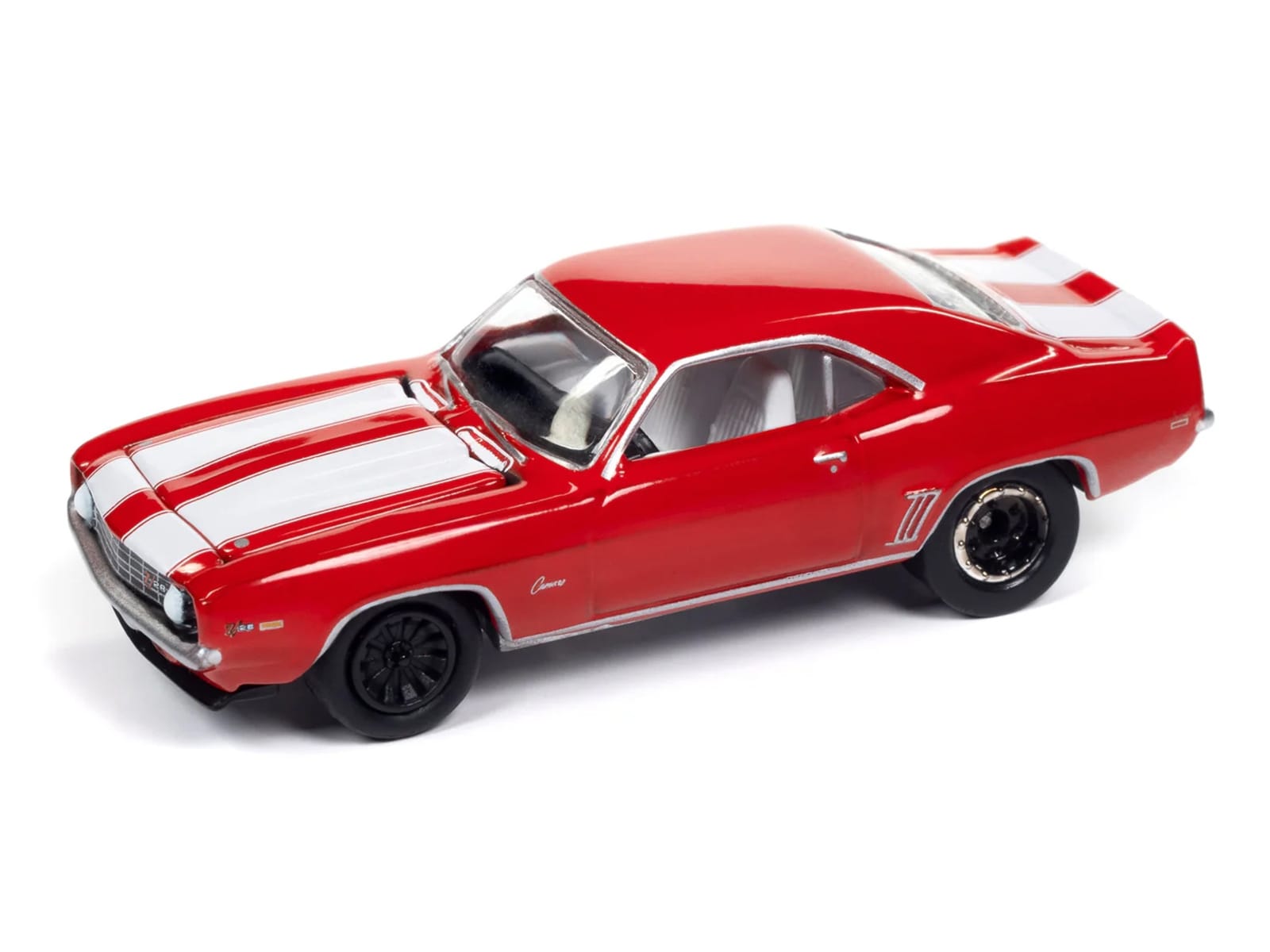1969 Chevrolet Camaro Z28 Red with White Stripes and Interior "Muscle Cars USA" Series 1/64 Diecast Model Car by Johnny Lightning - Image 3