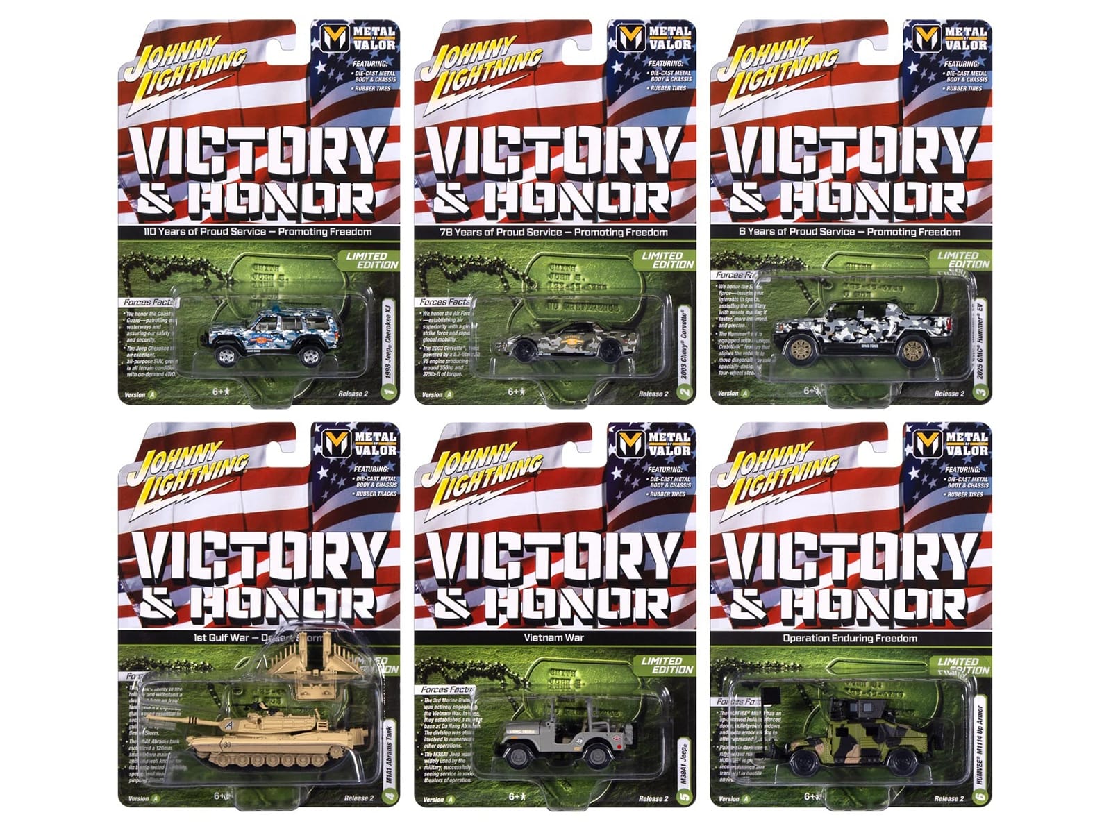 "Military" Set A of 6 pieces 2025 Release 2 Limited Edition 1/64 Diecast Model Cars by Johnny Lightning